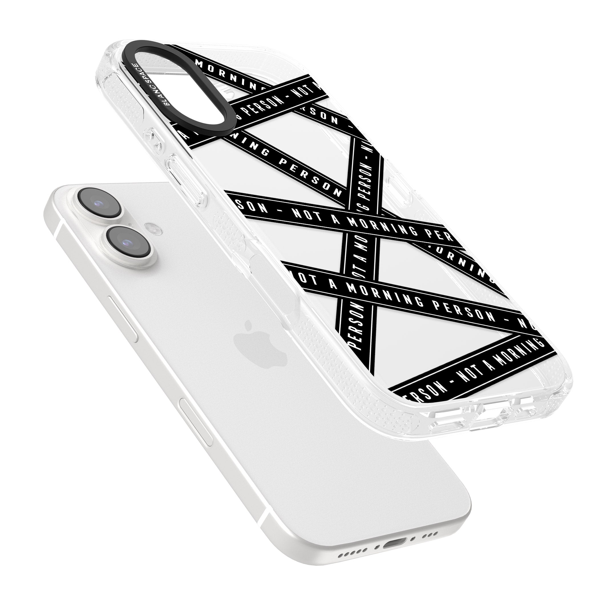 Caution Tape (Clear) Not a Morning Person iPhone 16 / 16 Plus Clear Case Impact Air - Blanc Space