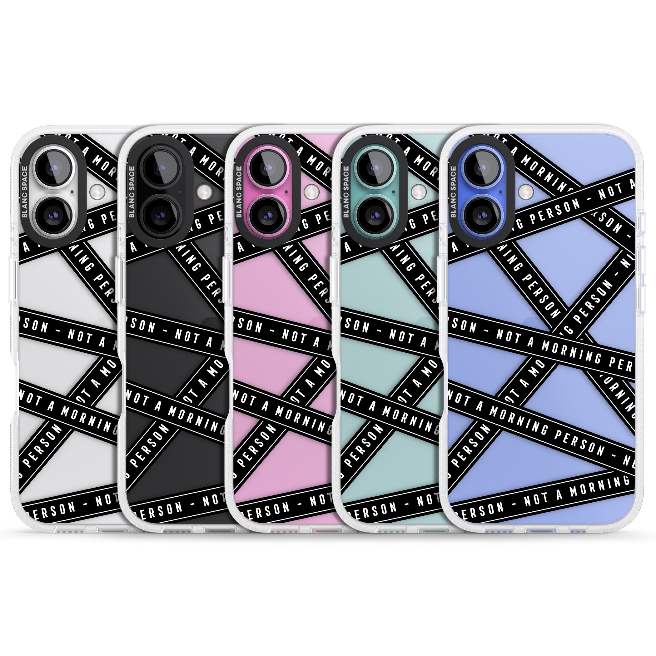 Caution Tape (Clear) Not a Morning Person iPhone 16 / 16 Plus Clear Case Impact Air - Blanc Space