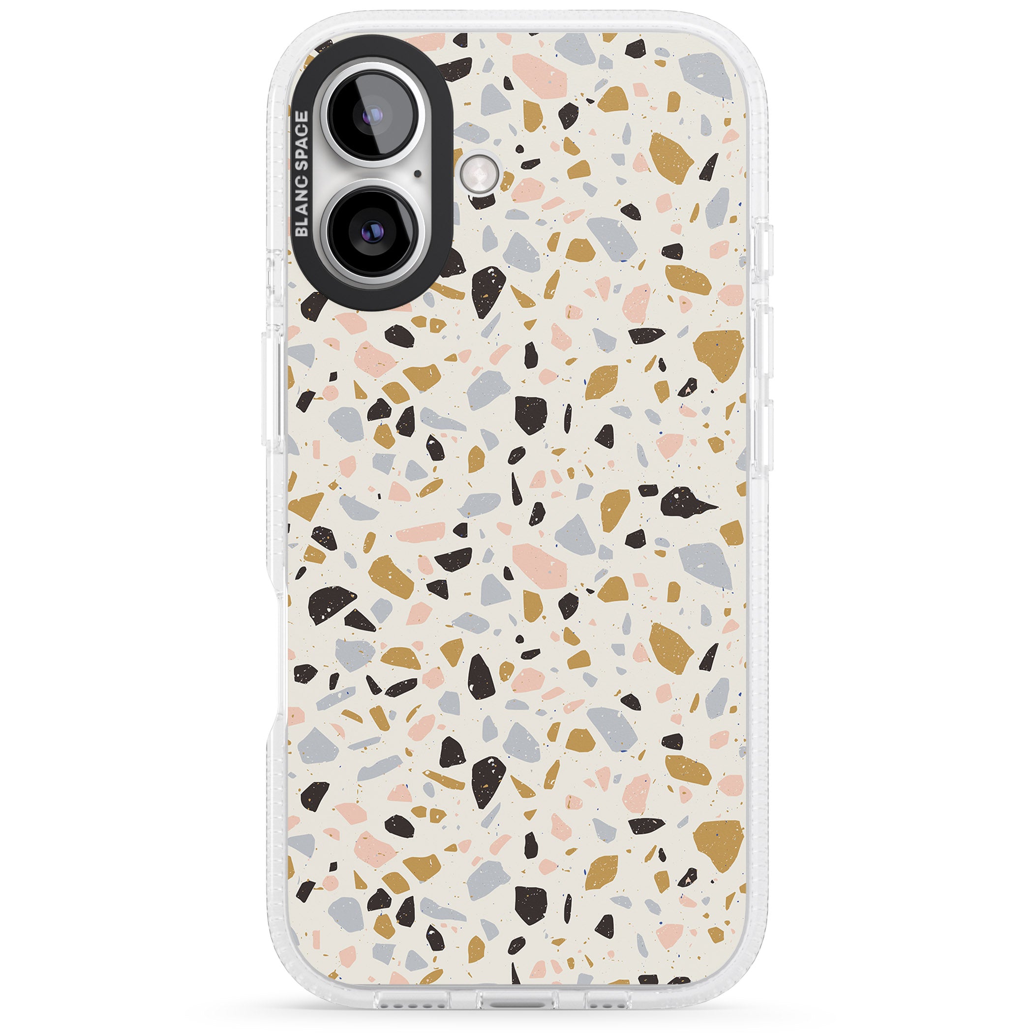 Pale Pink, Blue, & Mocha Terrazzo Pattern iPhone 16 / 16 Plus Clear Case Impact Air - Blanc Space