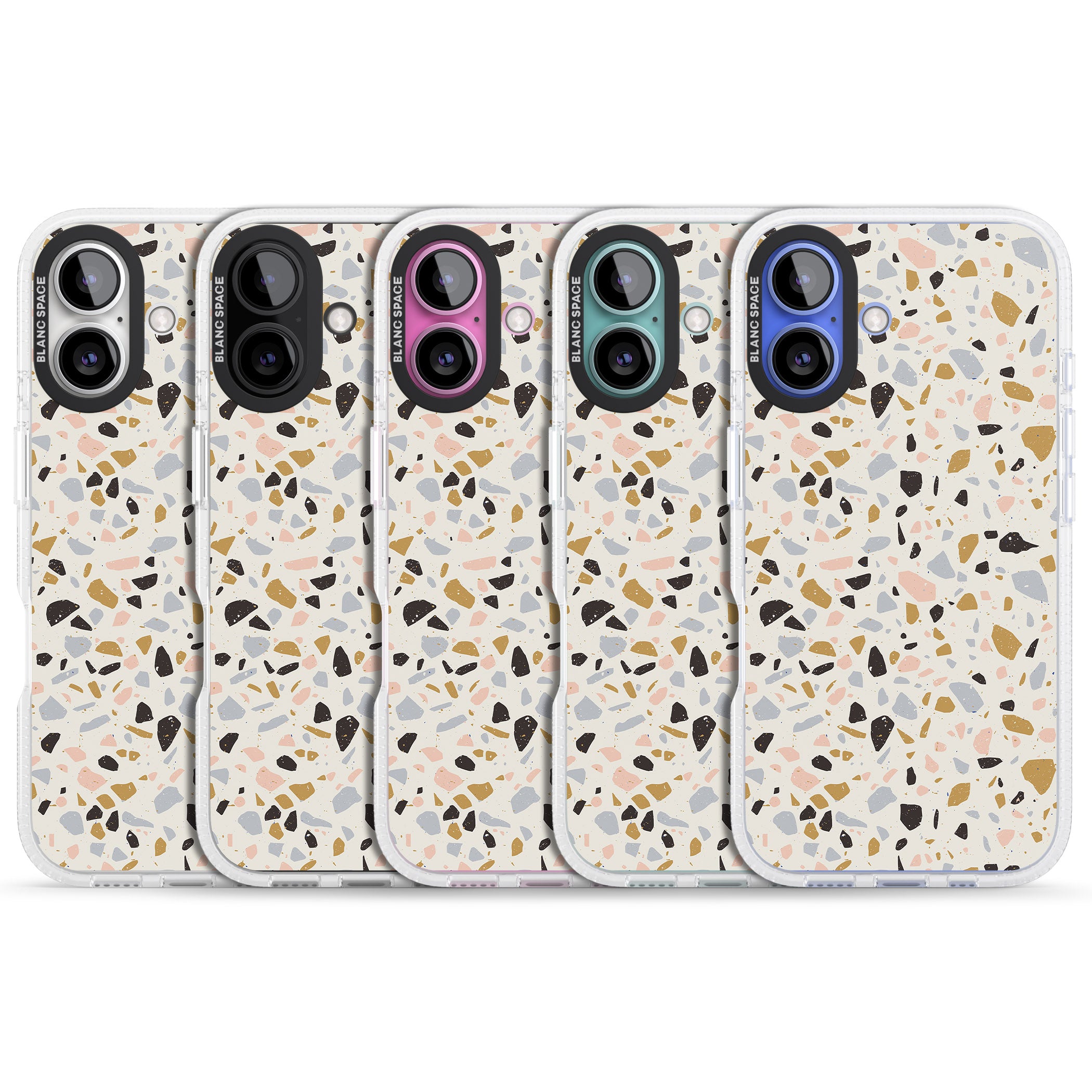 Pale Pink, Blue, & Mocha Terrazzo Pattern iPhone 16 / 16 Plus Clear Case Impact Air - Blanc Space