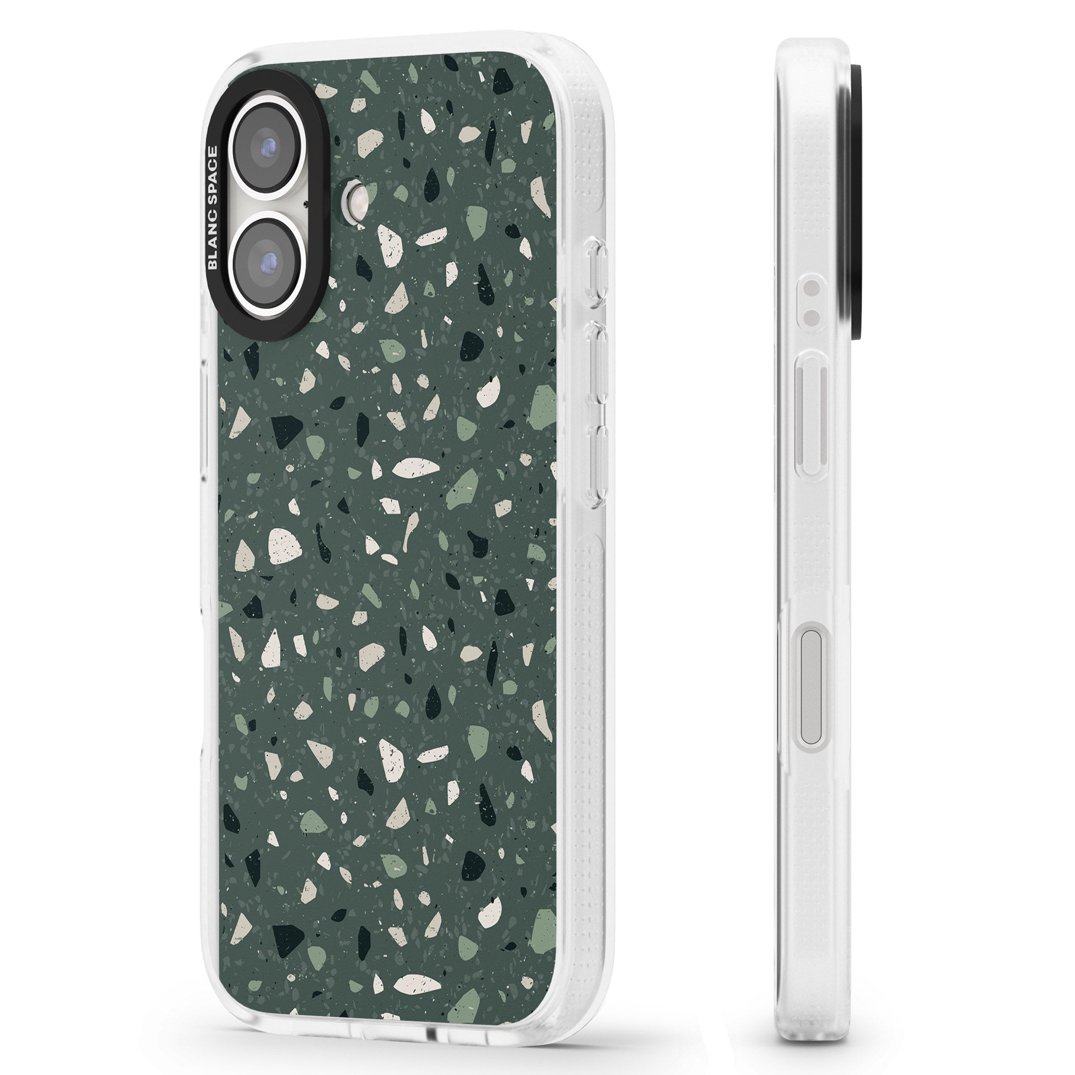 Green & Cream Terrazzo Pattern iPhone 16 / 16 Plus Clear Case Impact Air - Blanc Space