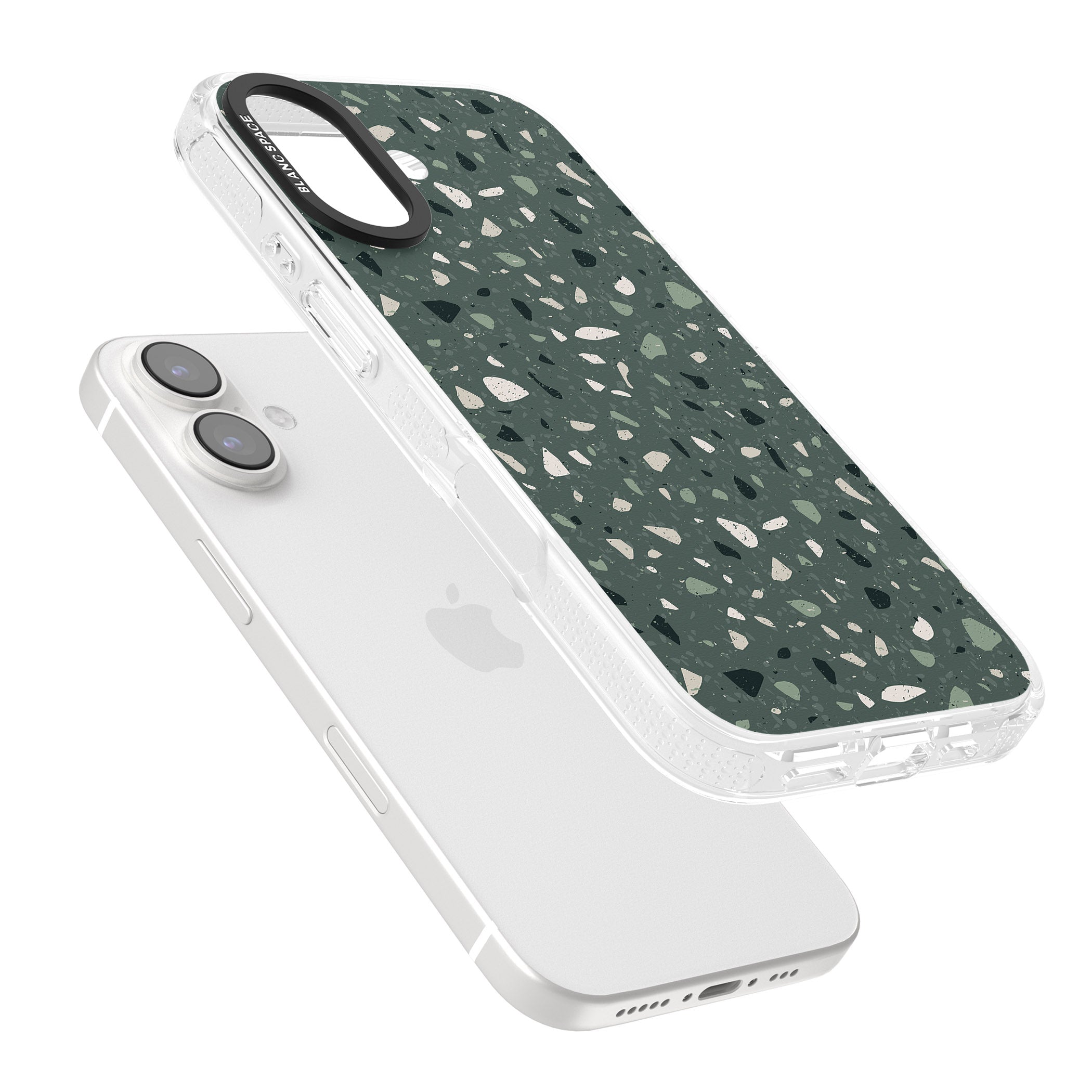 Green & Cream Terrazzo Pattern iPhone 16 / 16 Plus Clear Case Impact Air - Blanc Space