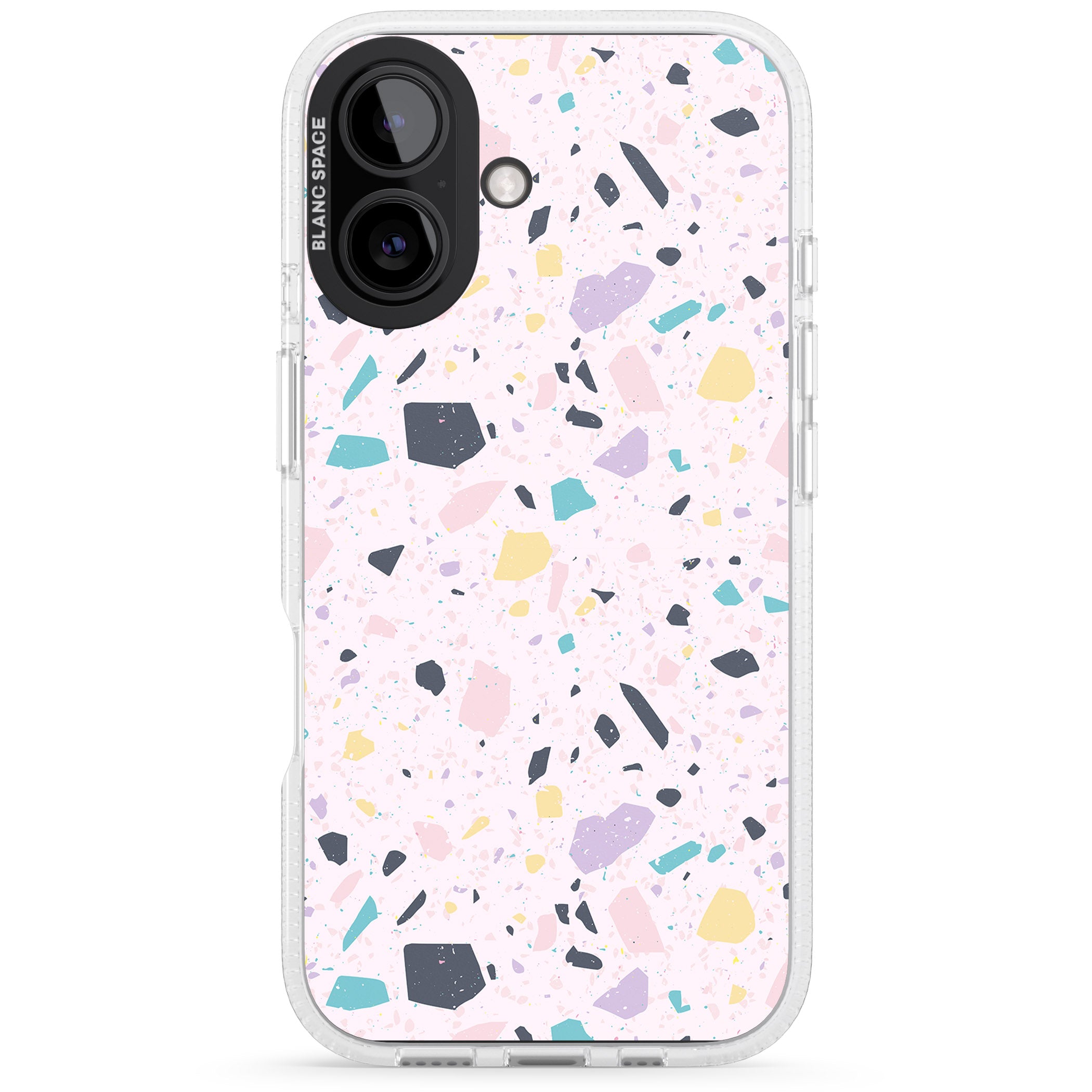 Pink, Purple & Turquoise Terrazzo Pattern iPhone 16 / 16 Plus Clear Case Impact Air - Blanc Space