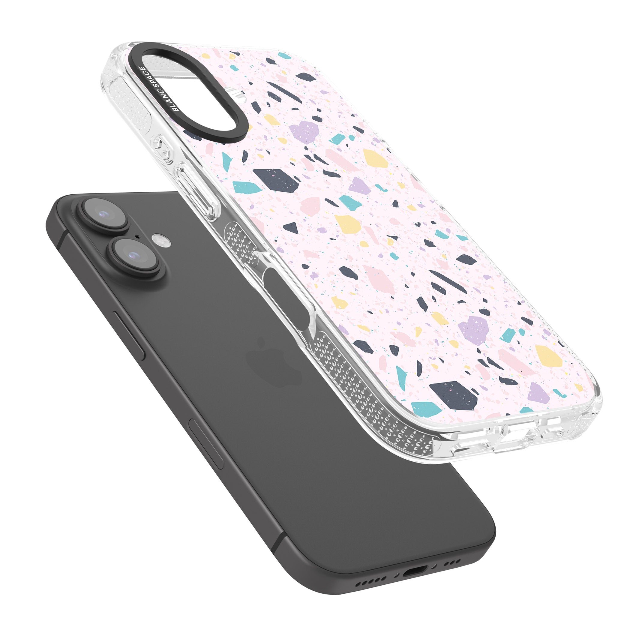 Pink, Purple & Turquoise Terrazzo Pattern iPhone 16 / 16 Plus Clear Case Impact Air - Blanc Space