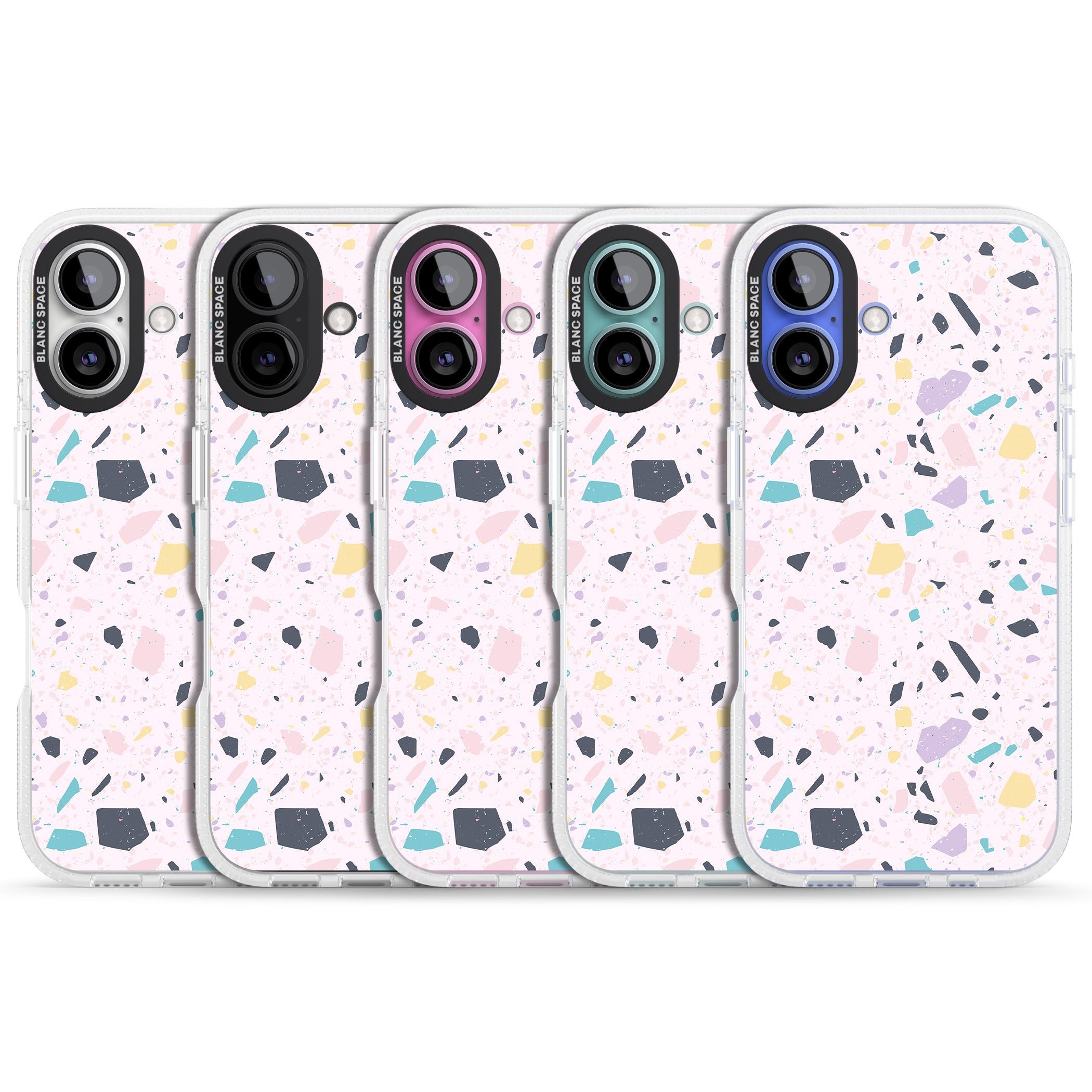 Pink, Purple & Turquoise Terrazzo Pattern iPhone 16 / 16 Plus Clear Case Impact Air - Blanc Space