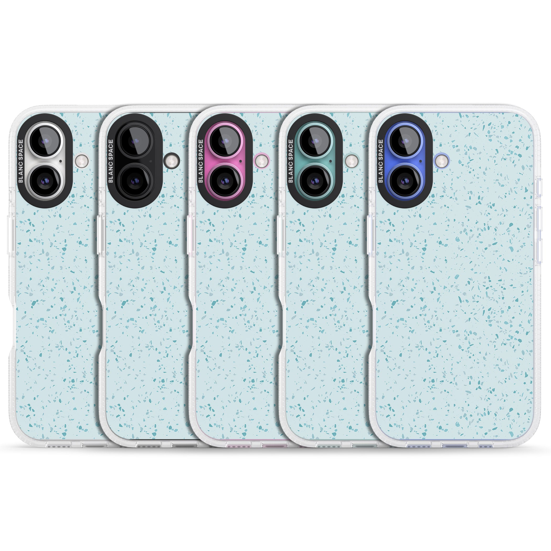 Light Blue Terrazzo Pattern iPhone 16 / 16 Plus Clear Case Impact Air - Blanc Space