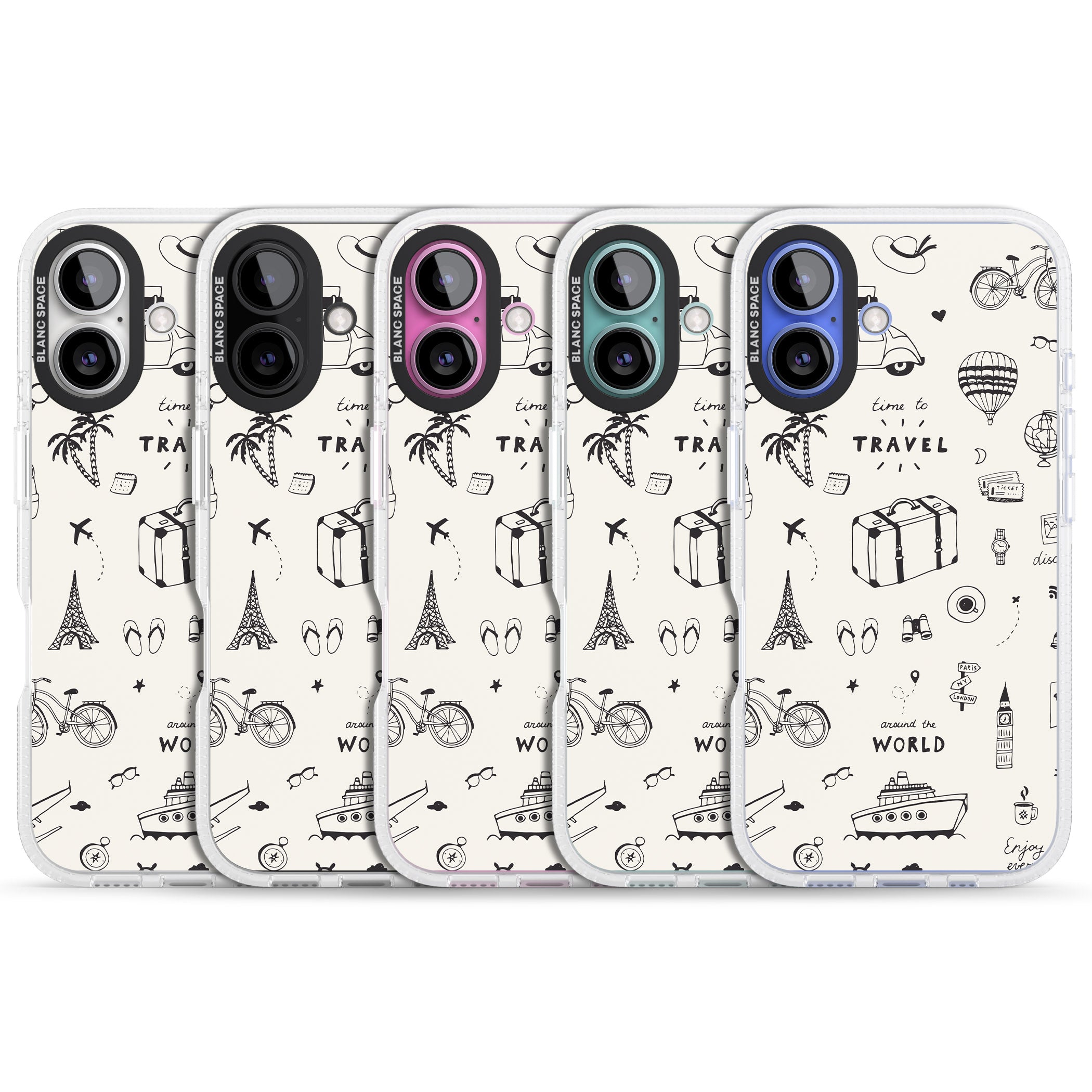 Cute Travel Pattern, White on iPhone 16 / 16 Plus Clear Case Impact Air - Blanc Space