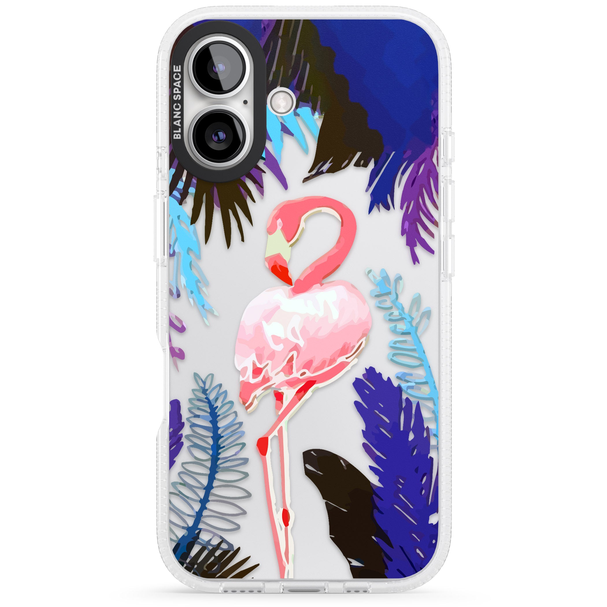 Tropical Flamingo iPhone 16 / 16 Plus Clear Case Impact Air - Blanc Space