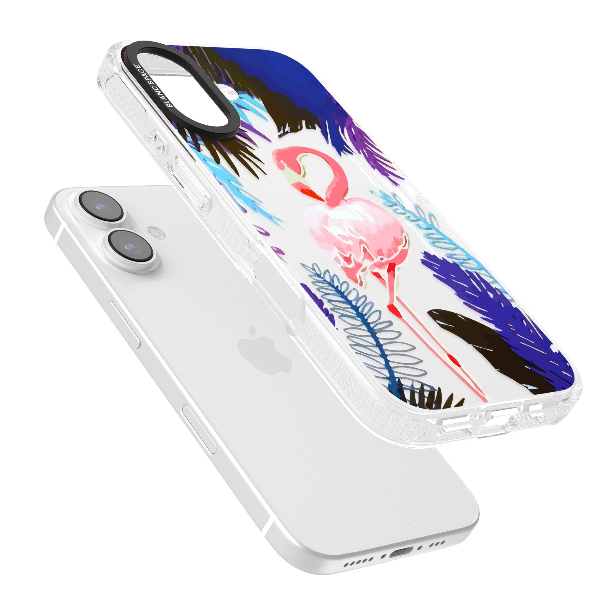 Tropical Flamingo iPhone 16 / 16 Plus Clear Case Impact Air - Blanc Space