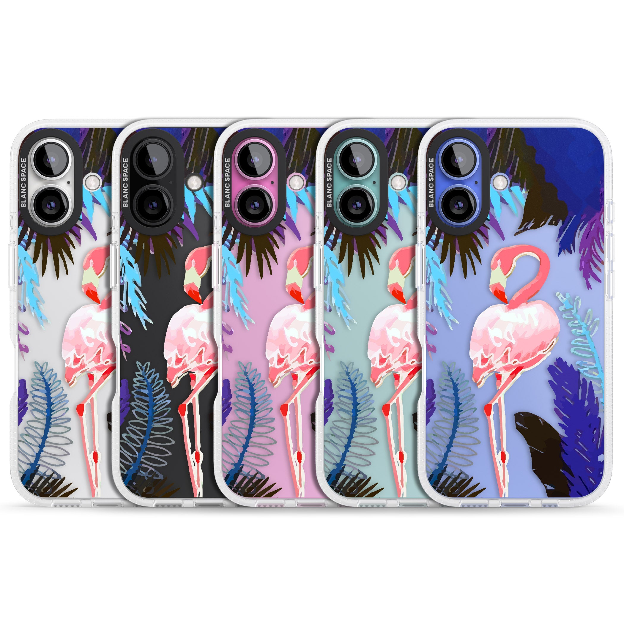 Tropical Flamingo iPhone 16 / 16 Plus Clear Case Impact Air - Blanc Space