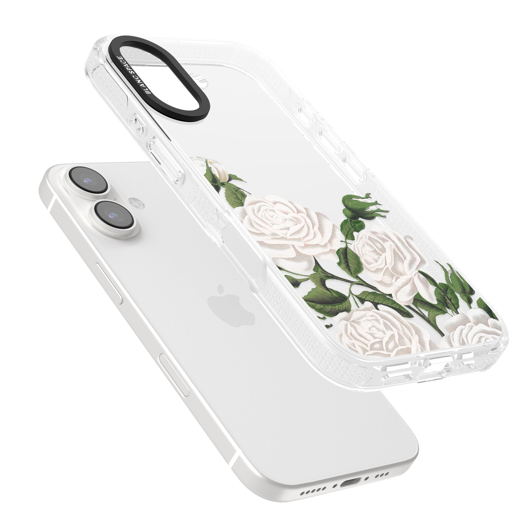 White Vintage Painted Flowers iPhone 16 / 16 Plus Clear Case Impact Air - Blanc Space