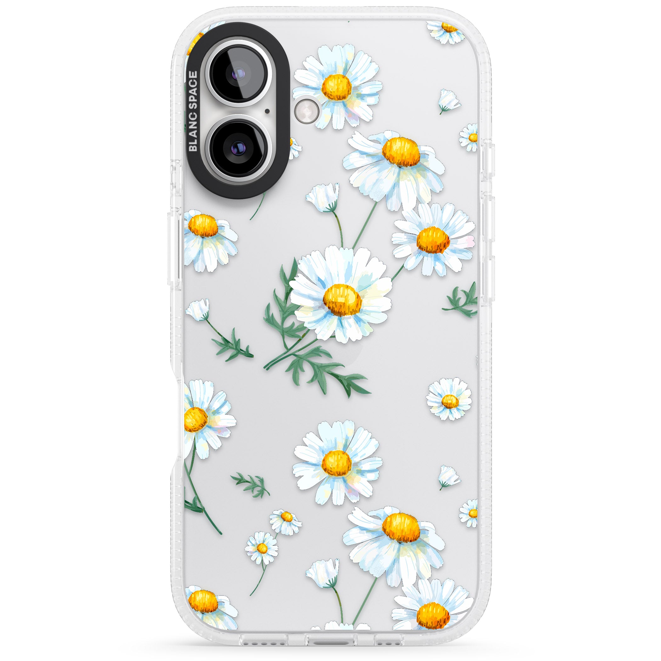 Vintage Painted Daisies iPhone 16 / 16 Plus Clear Case Impact Air - Blanc Space