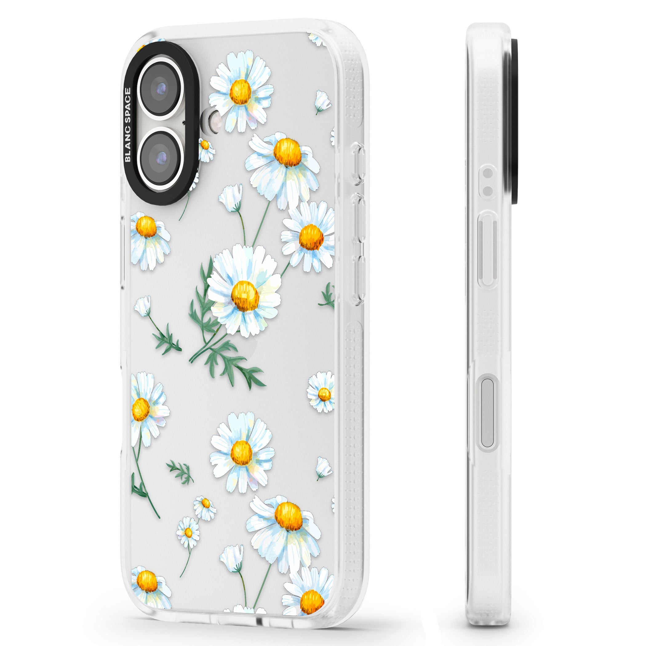 Vintage Painted Daisies iPhone 16 / 16 Plus Clear Case Impact Air - Blanc Space