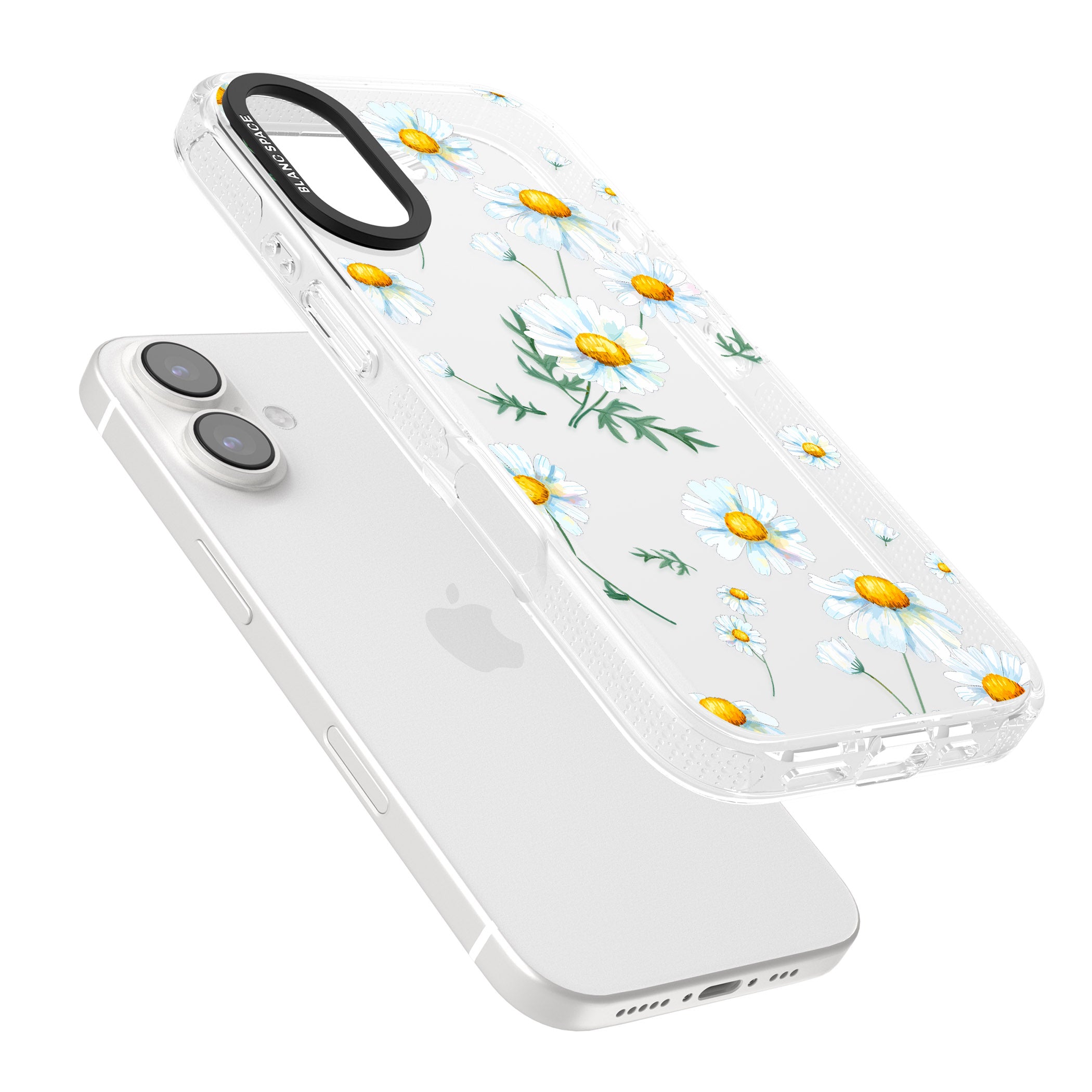 Vintage Painted Daisies iPhone 16 / 16 Plus Clear Case Impact Air - Blanc Space