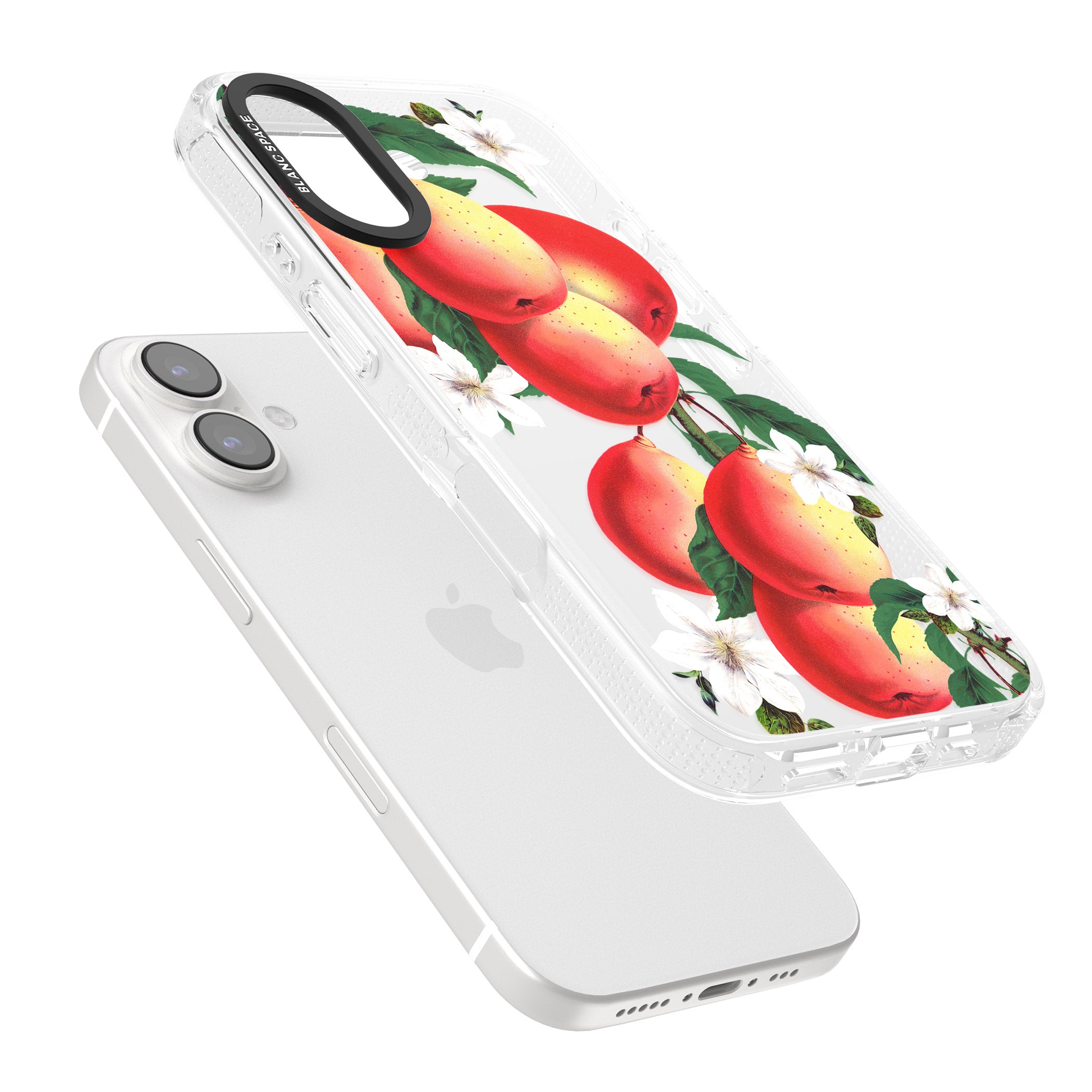 Vintage Painted Peaches iPhone 16 / 16 Plus Clear Case Impact Air - Blanc Space