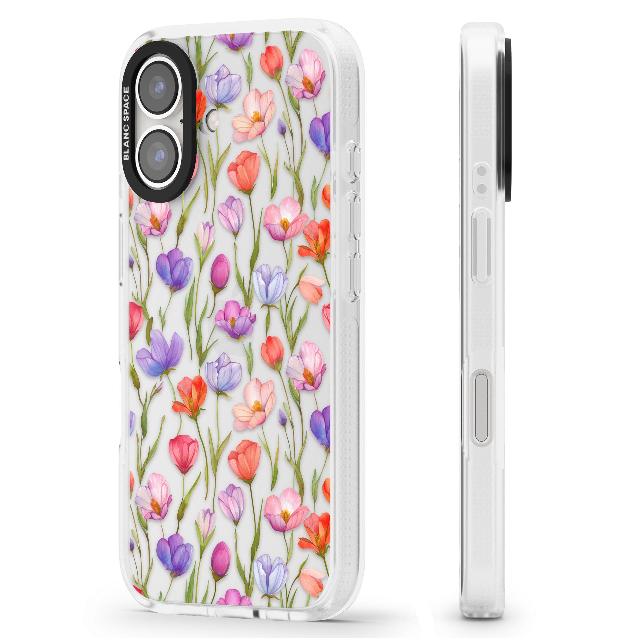 Red, Pink & Purple Flowers iPhone 16 / 16 Plus Clear Case Impact Air - Blanc Space