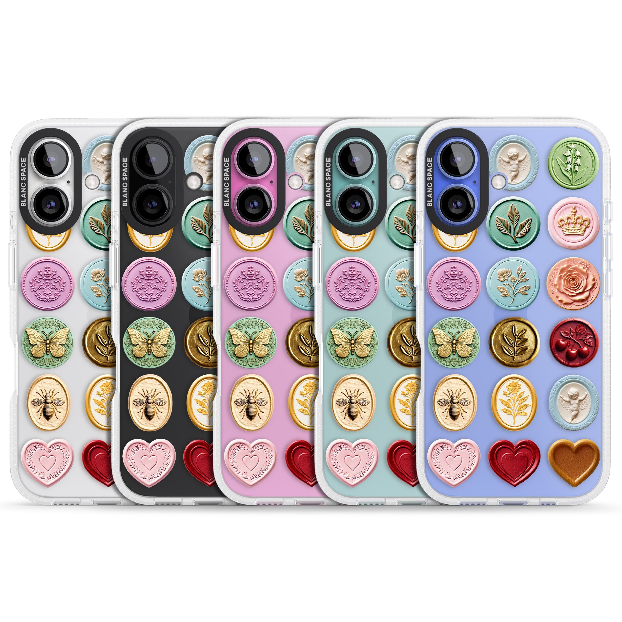 Vintage Wax Seal pattern iPhone 16 / 16 Plus Clear Case Impact Air - Blanc Space