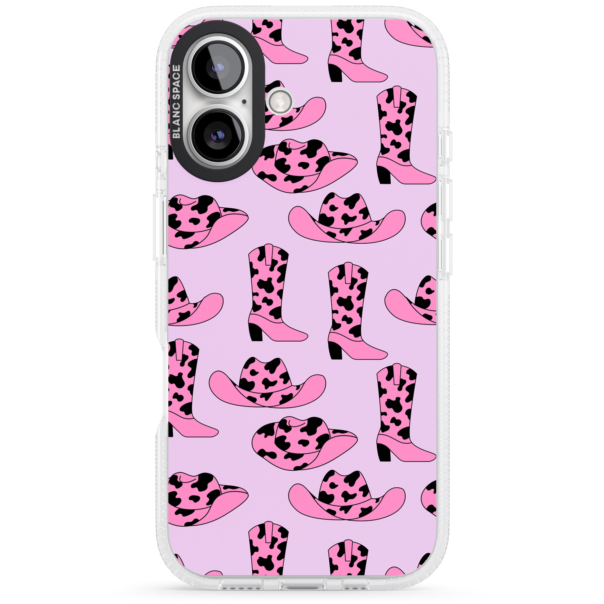 Cow-Girl Pattern iPhone 16 / 16 Plus Clear Case Impact Air - Blanc Space