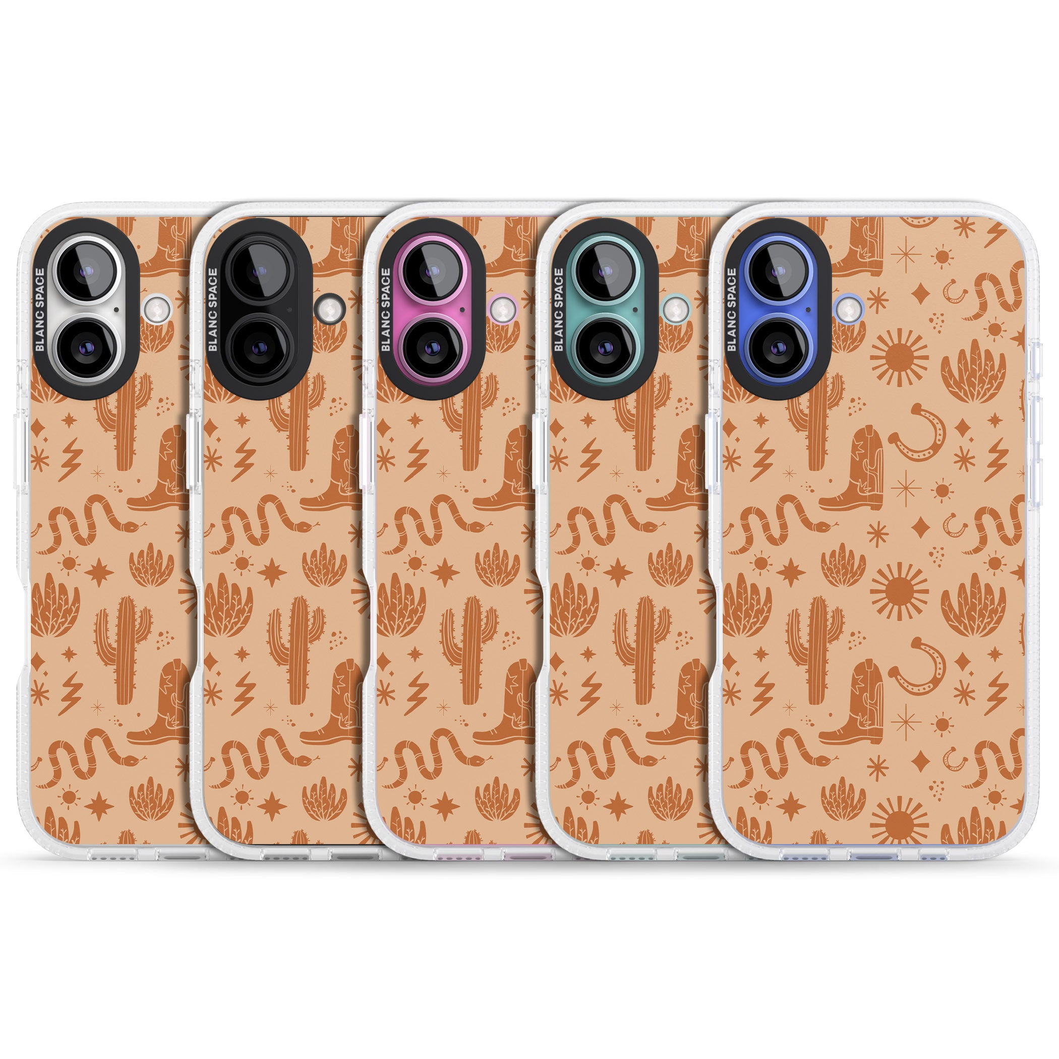 Wild West Pattern iPhone 16 / 16 Plus Clear Case Impact Air - Blanc Space