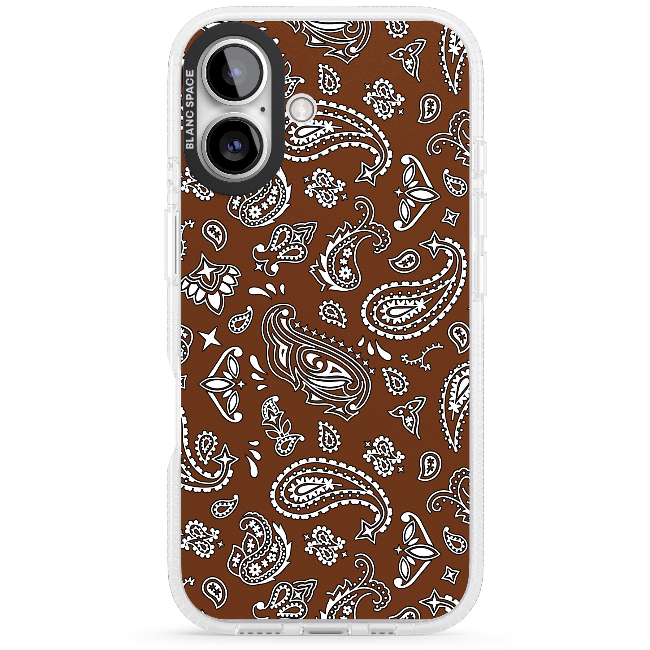 Brown Bandana iPhone 16 / 16 Plus Clear Case Impact Air - Blanc Space