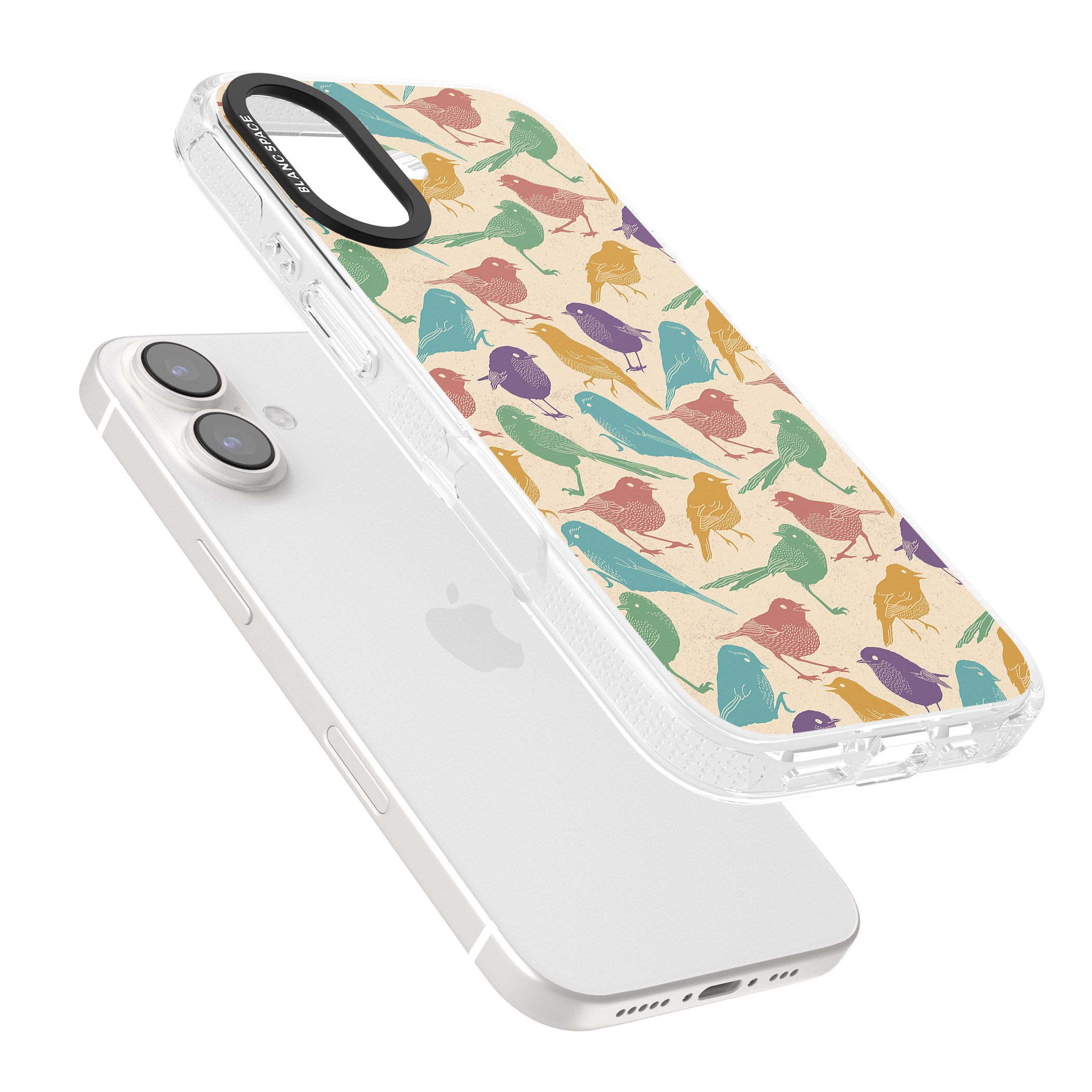 Colourful Feathered Friends Bird iPhone 16 / 16 Plus Clear Case Impact Air - Blanc Space