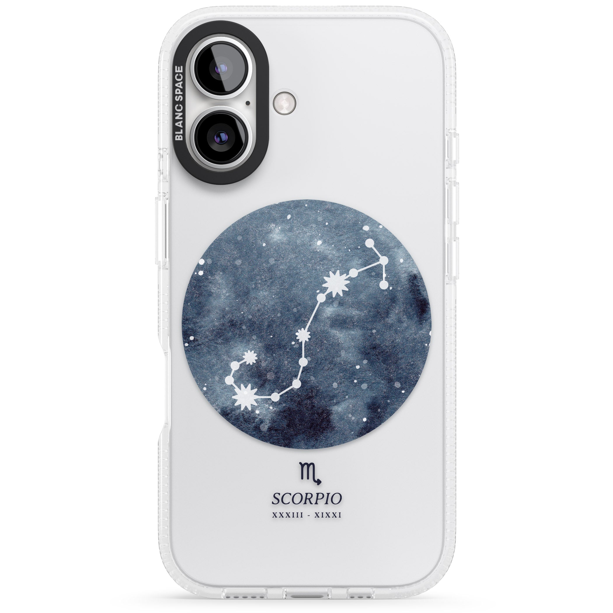 Scorpio Zodiac Transparent Design - Blue iPhone 16 / 16 Plus Clear Case Impact Air - Blanc Space