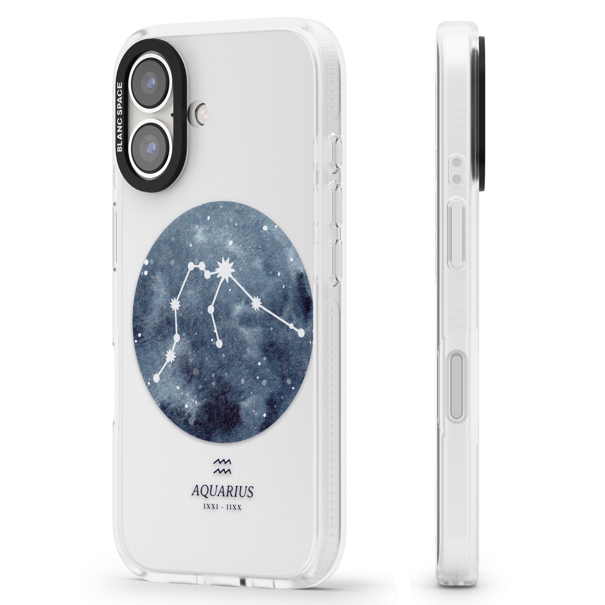 Aquarius Zodiac Transparent Design - Blue iPhone 16 / 16 Plus Clear Case Impact Air - Blanc Space