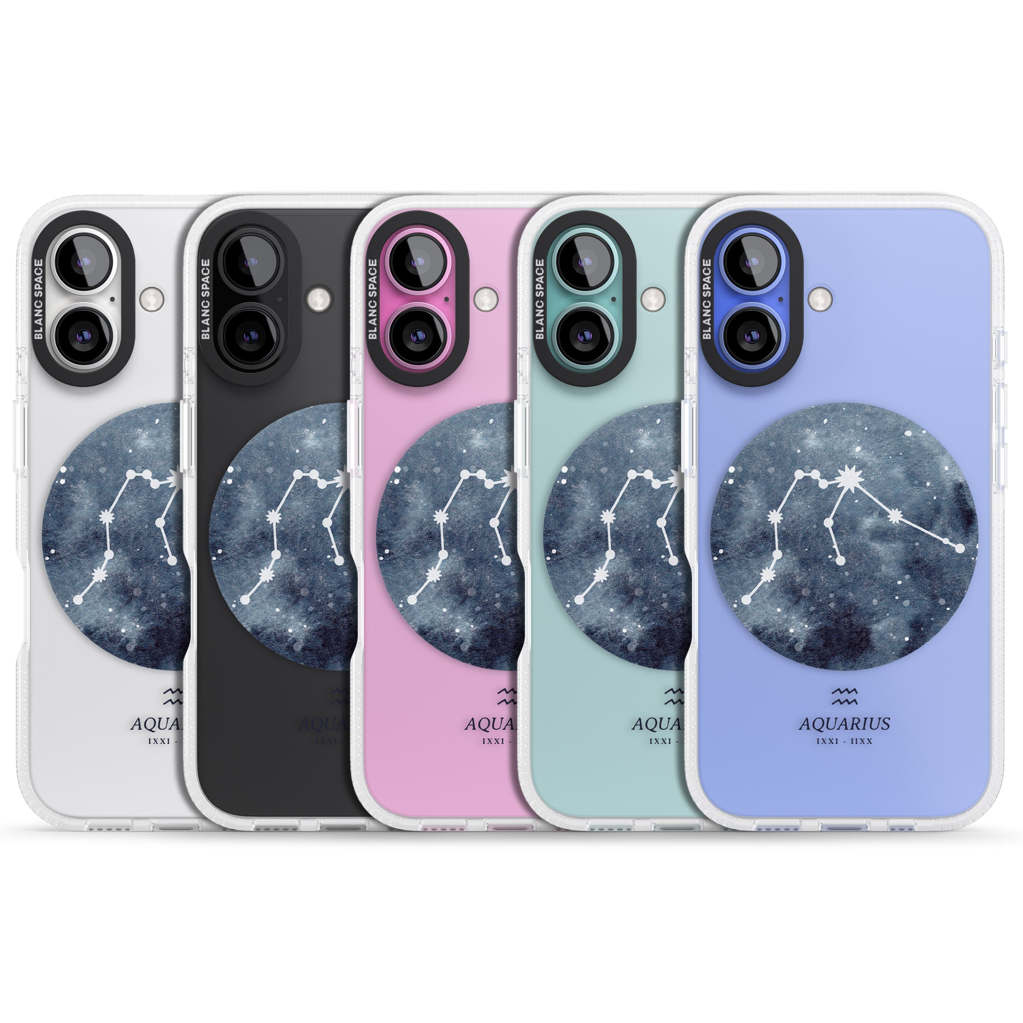 Aquarius Zodiac Transparent Design - Blue iPhone 16 / 16 Plus Clear Case Impact Air - Blanc Space
