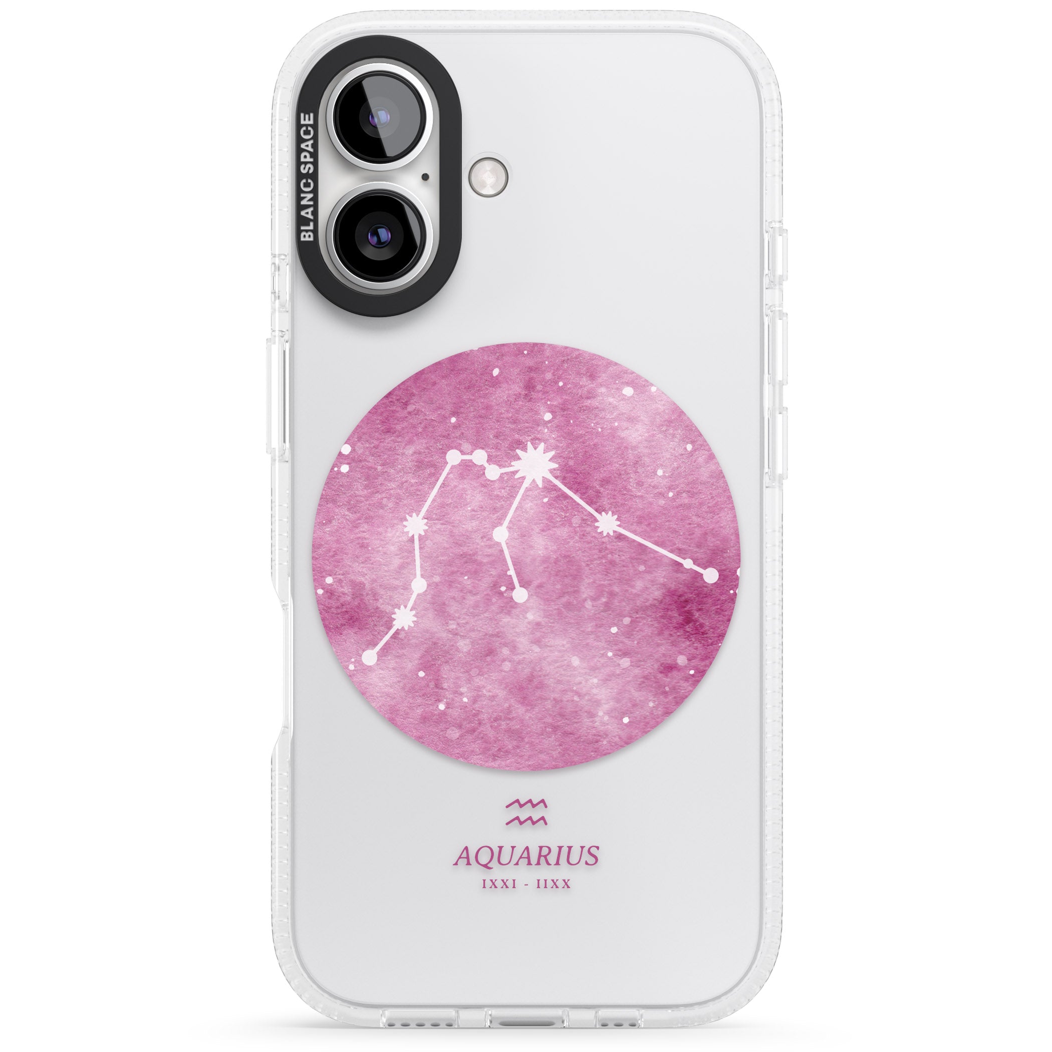 Aquarius Zodiac Transparent Design - Pink iPhone 16 / 16 Plus Clear Case Impact Air - Blanc Space