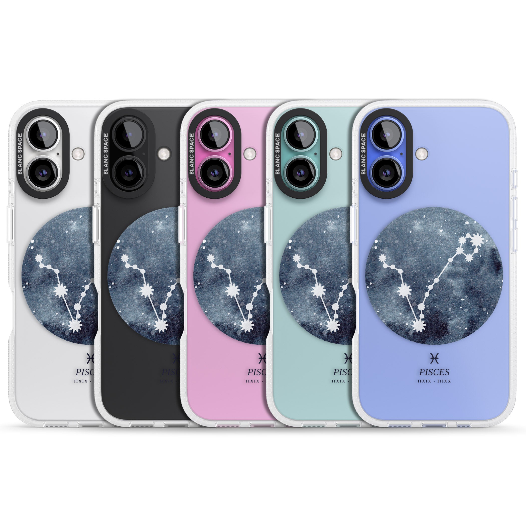 Pisces Zodiac Transparent Design - Blue iPhone 16 / 16 Plus Clear Case Impact Air - Blanc Space