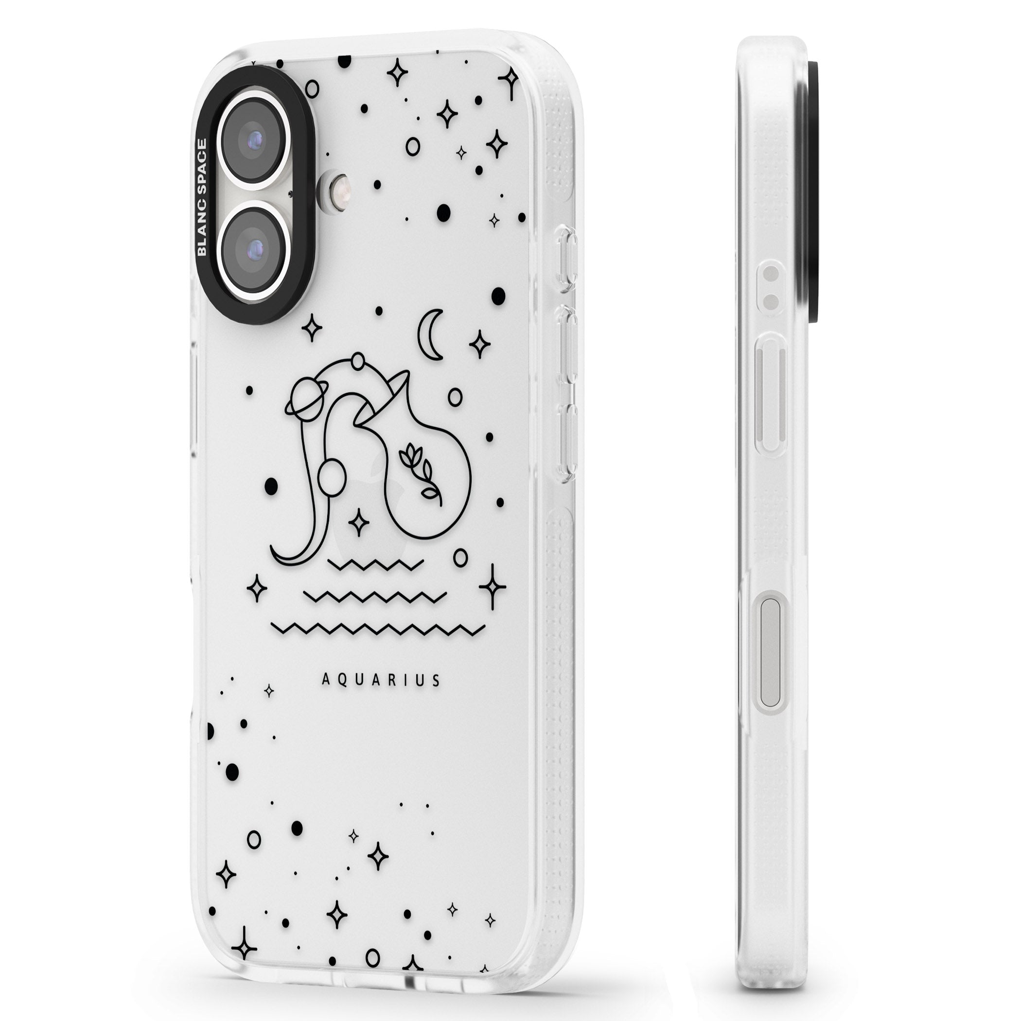 Aquarius Emblem - Transparent Design iPhone 16 / 16 Plus Clear Case Impact Air - Blanc Space