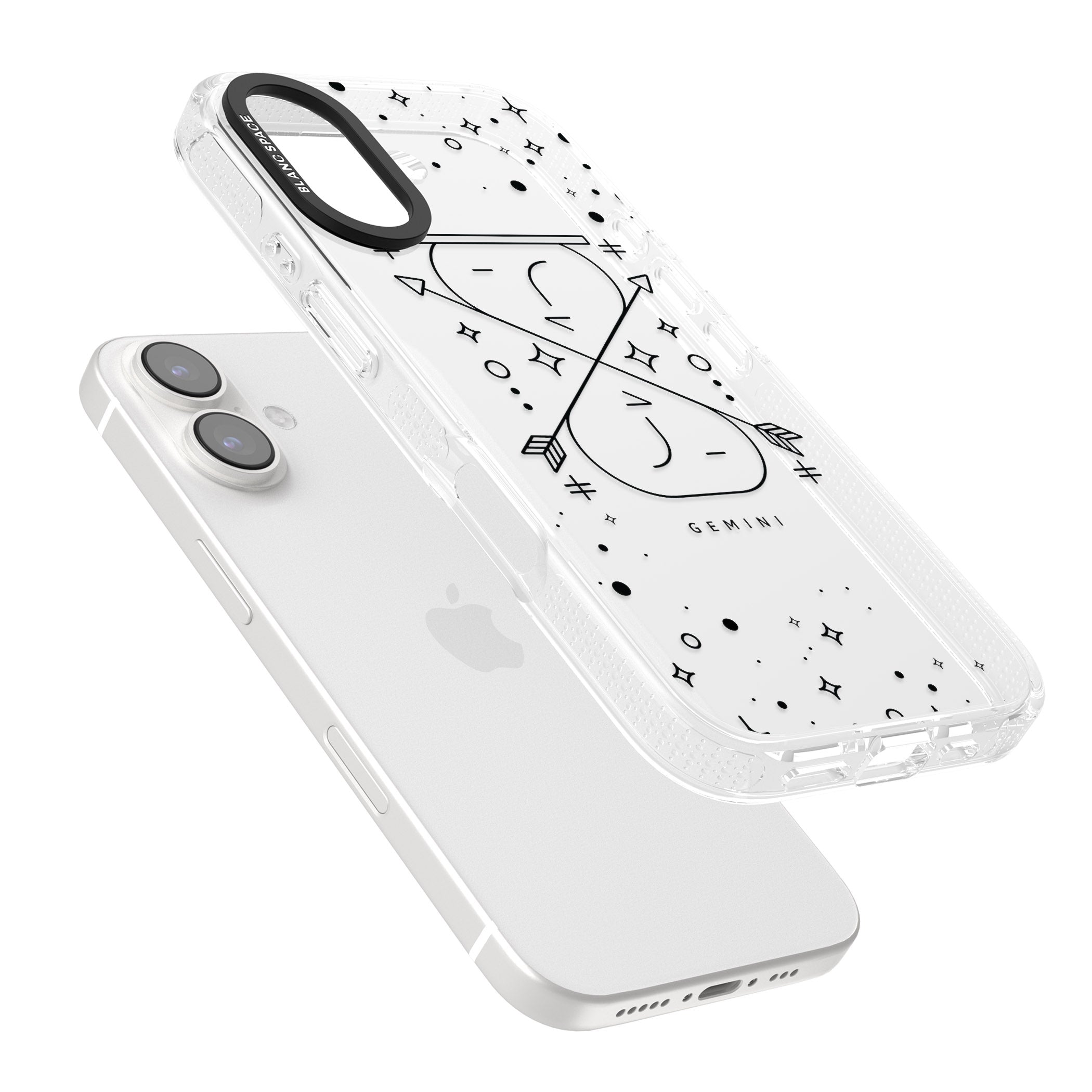 Gemini Emblem - Transparent Design iPhone 16 / 16 Plus Clear Case Impact Air - Blanc Space