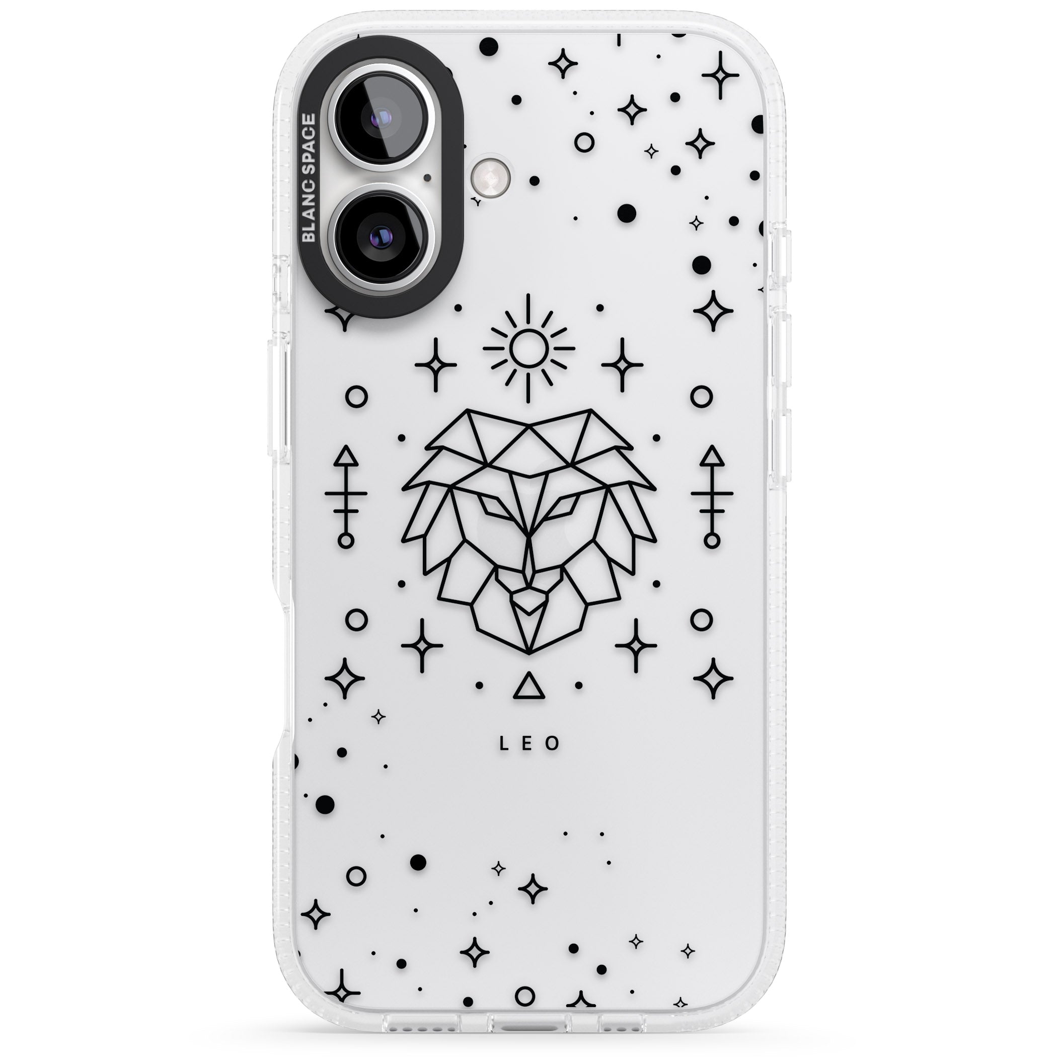 Leo Emblem - Transparent Design iPhone 16 / 16 Plus Clear Case Impact Air - Blanc Space