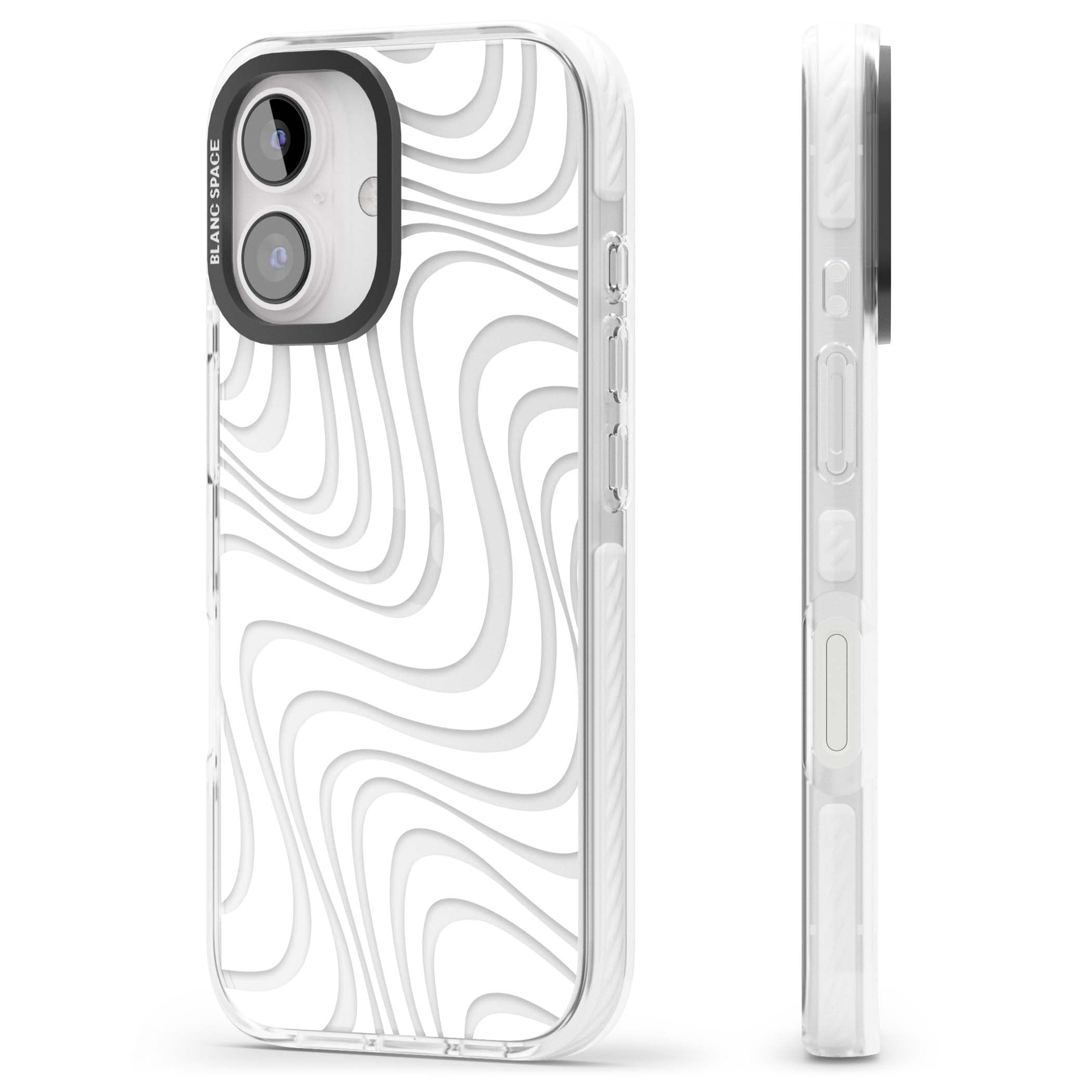 White Abstract Waves abstract iPhone case featuring flowing grey wave pattern on clear background | Clear Impact case for iPhone 16, iPhone 16 Plus