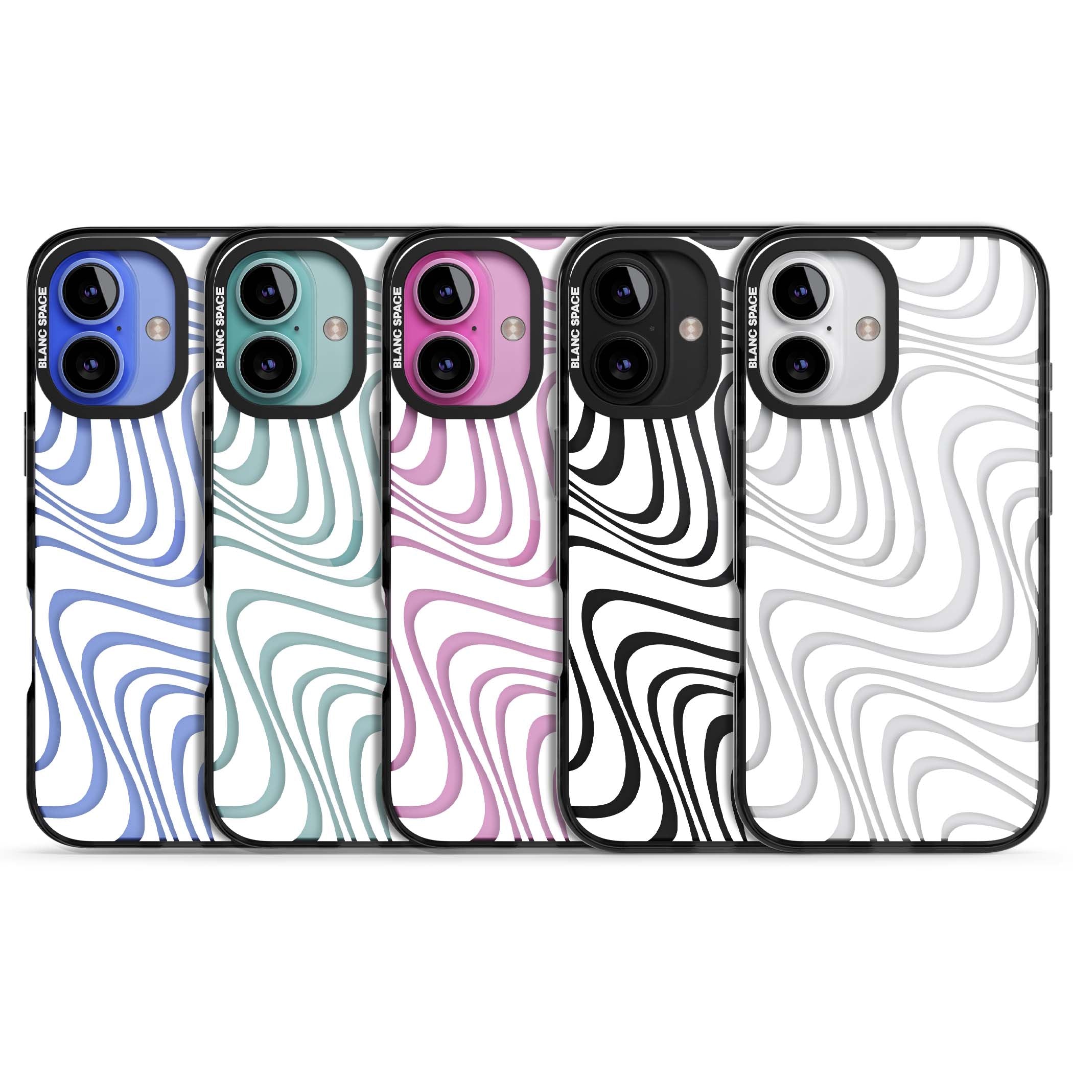White Abstract Waves abstract iPhone case featuring flowing grey wave pattern on clear background | Black Impact case for iPhone 16, iPhone 16 Plus