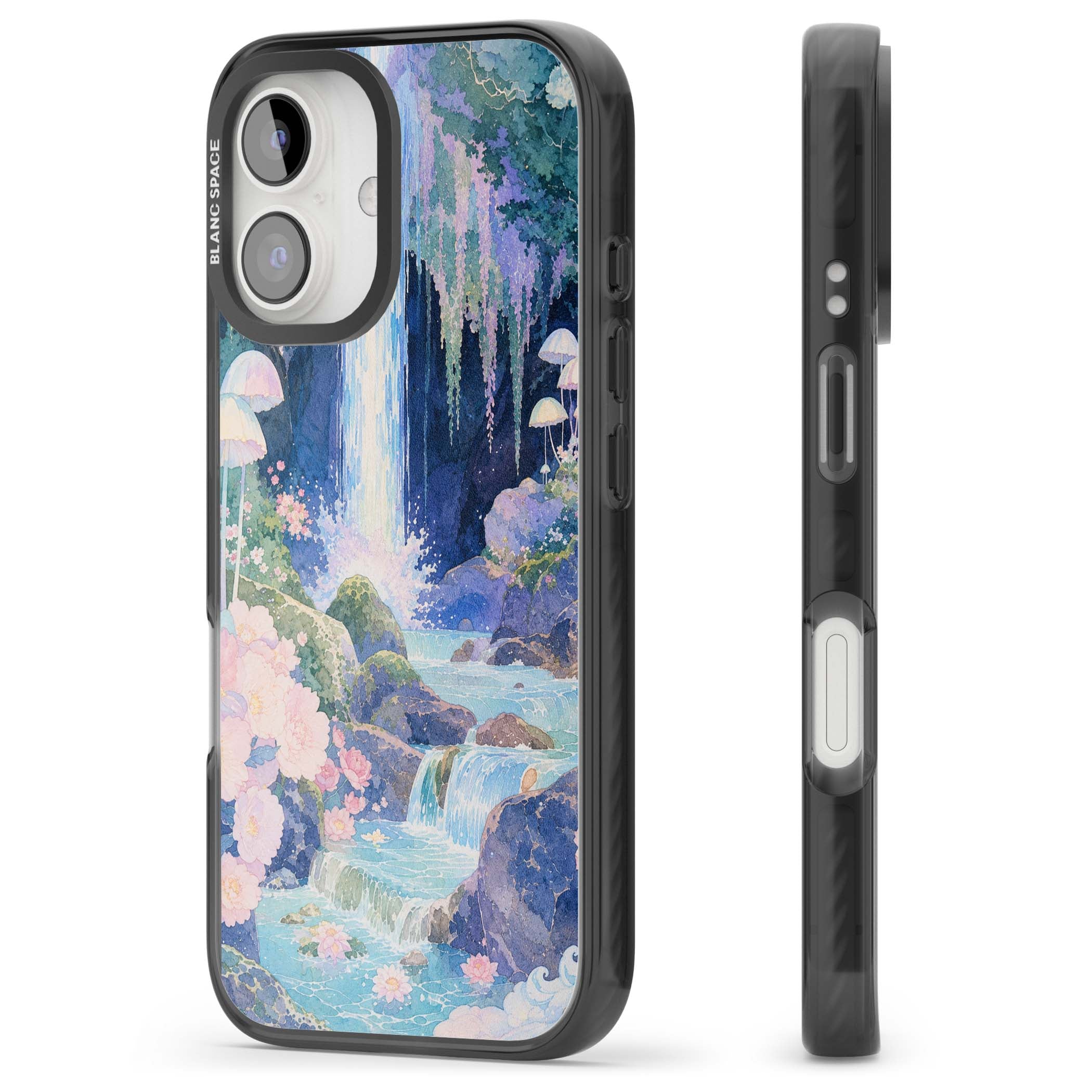Mystic Waterfall art iPhone case | Black Impact case for iPhone 16, iPhone 16 Plus