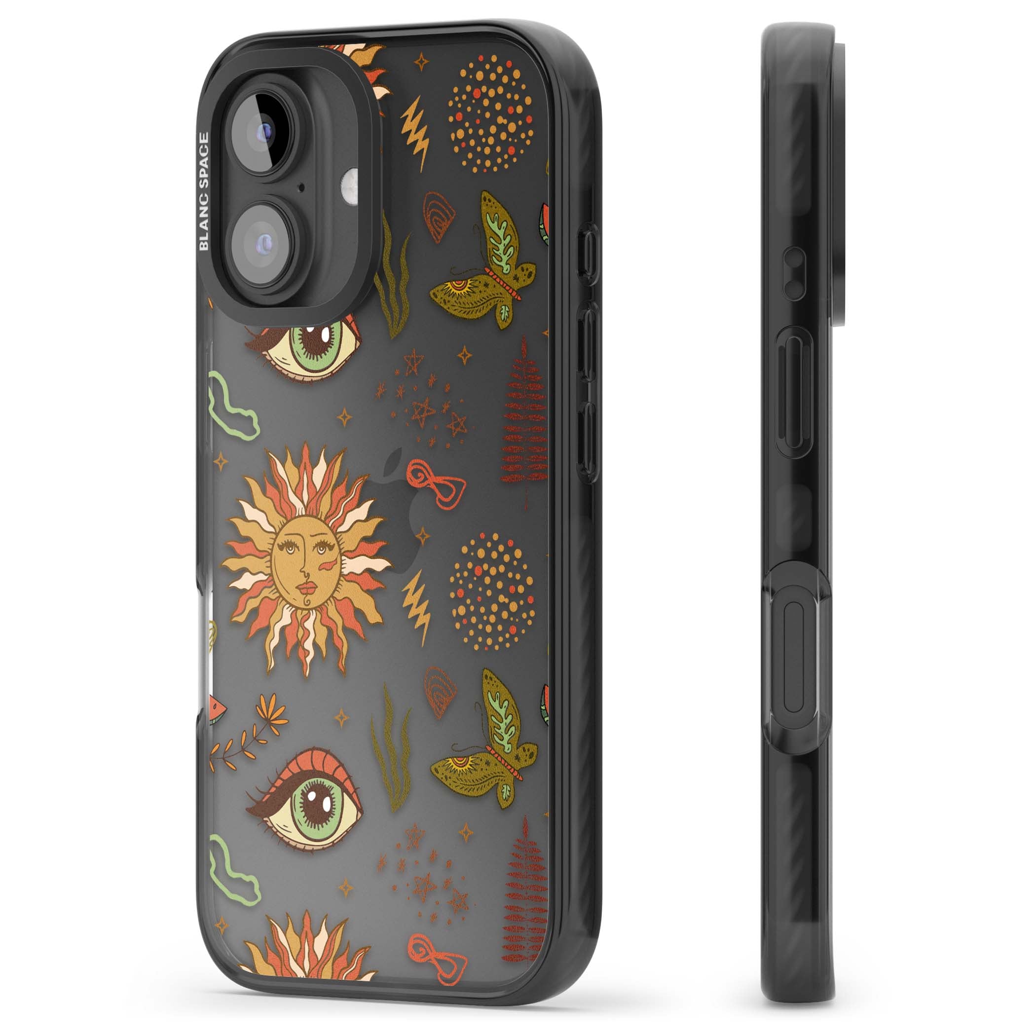 Elevate Your Phone'S Style With This Boho Celestial Sun & Eye Phone Case, Featuring A Mystical Blend Of Suns, All-Seeing Eyes, Butterflies, Stars, And