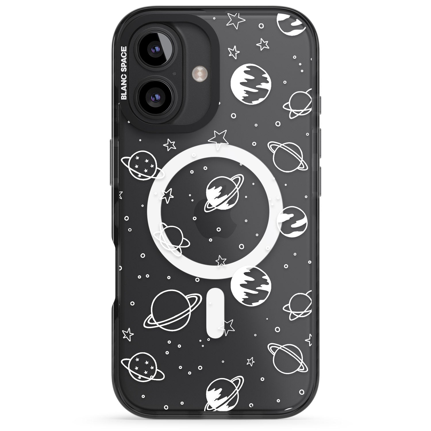 iPhone 16 Pro Max Cosmic Outer Space Design White on Clear Black Impact Phone Case