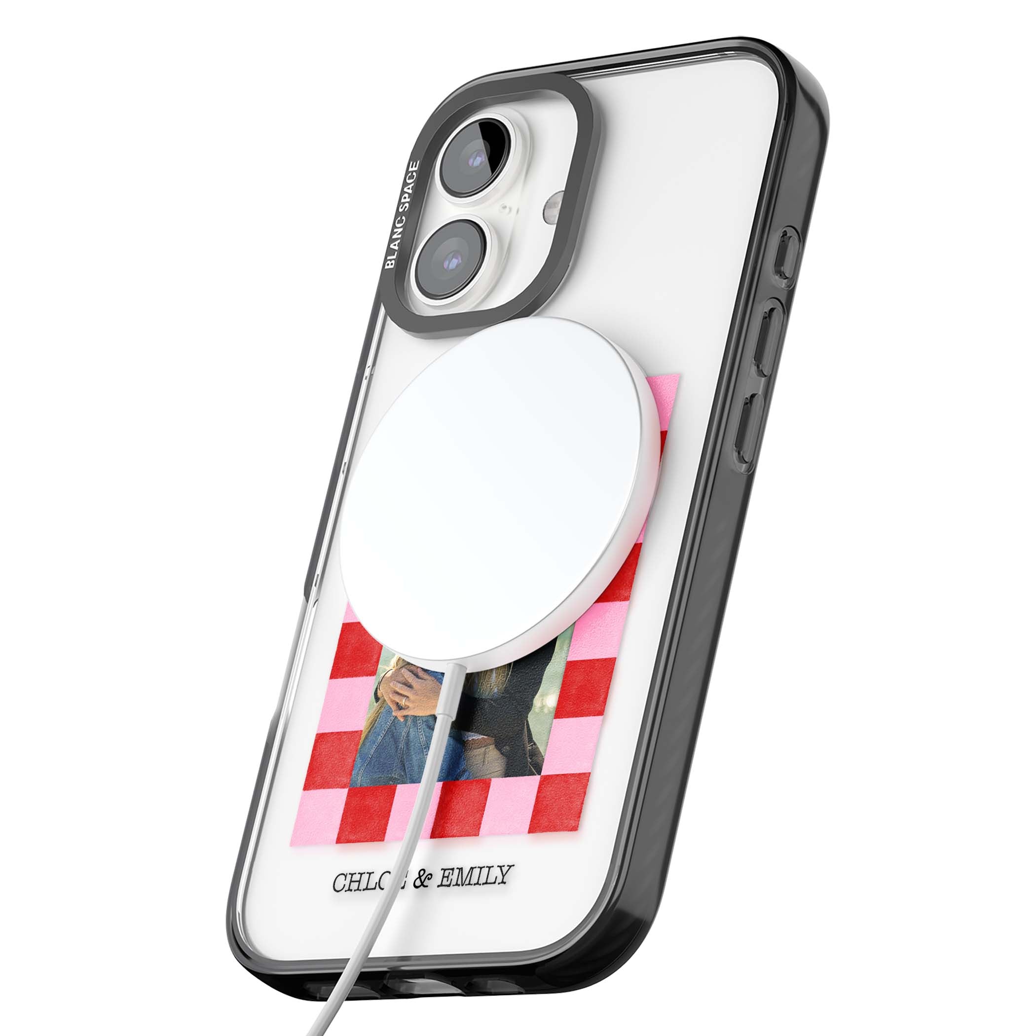 Bubblegum Check Photo for her iPhone case | Black Impact Magsafe case for iPhone 16, iPhone 16 Plus