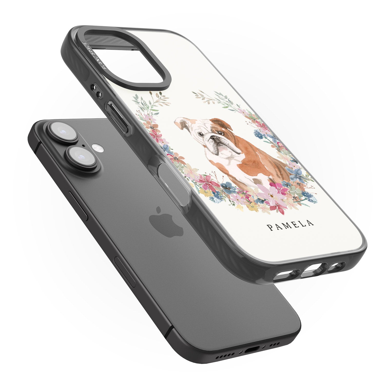 iPhone 16 Pro Max Personalised English Bulldog - Watercolour Dog Portrait Black Impact Phone Case