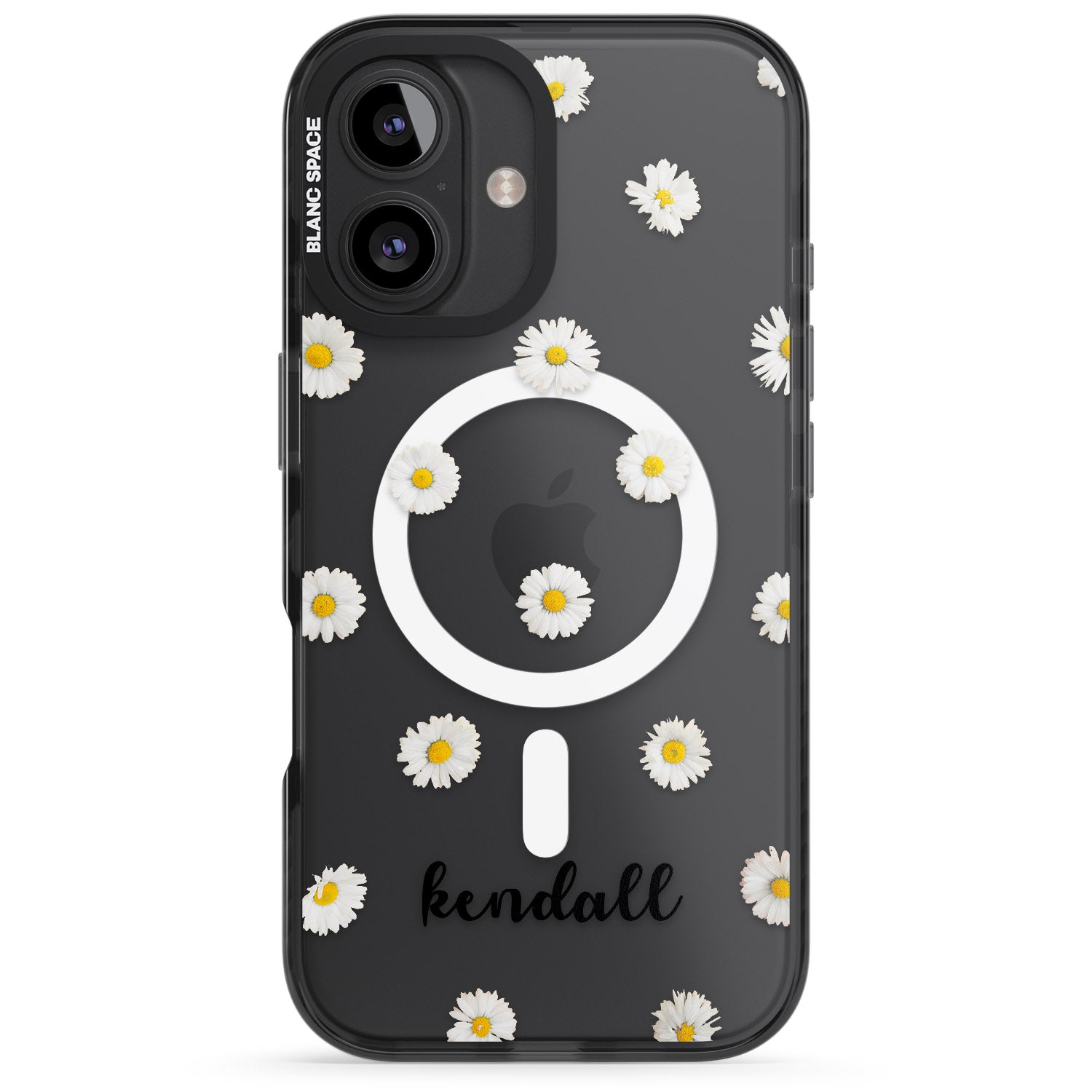 iPhone 16 Pro Max Personalised White Daisies & Cursive Black Impact Phone Case