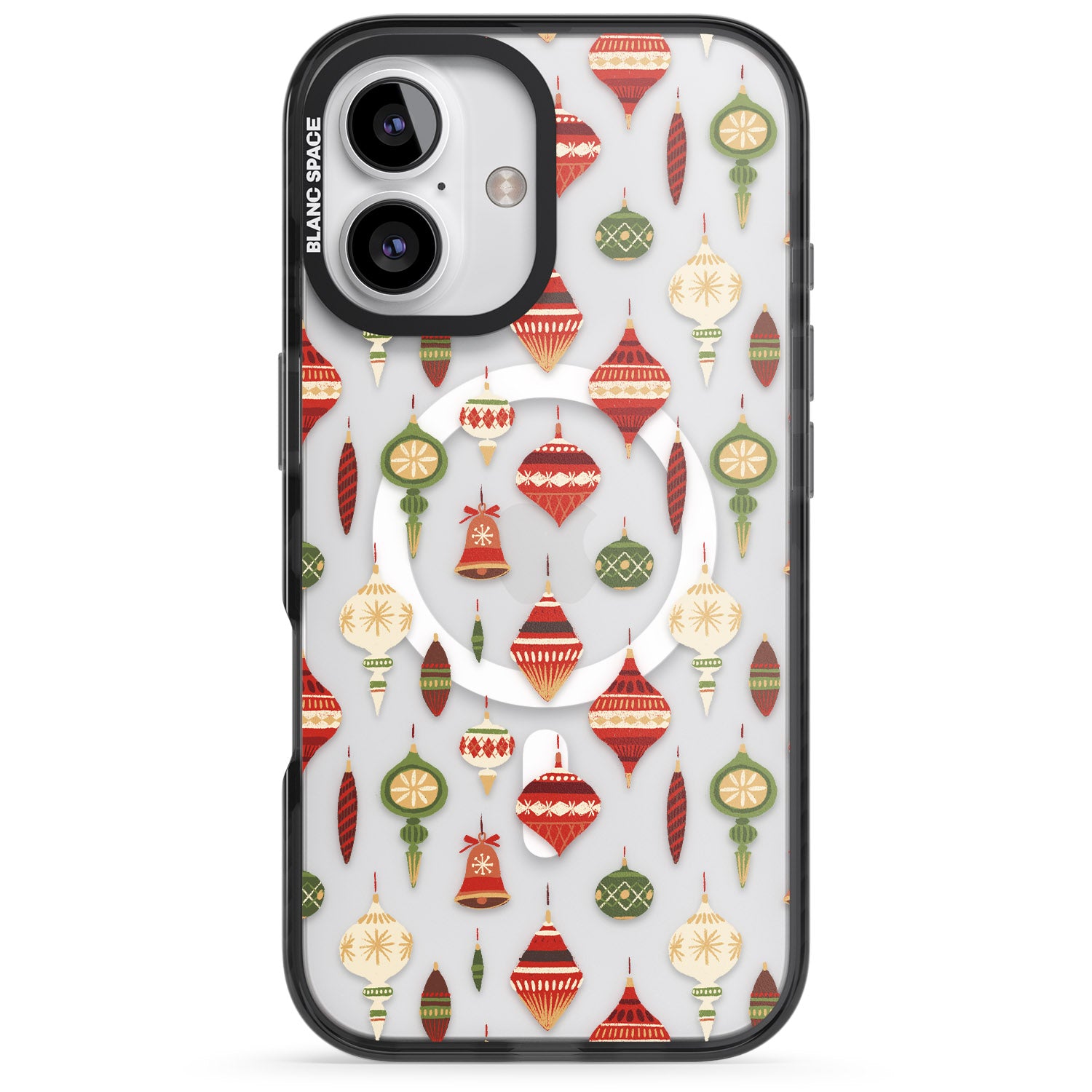 iPhone 16 Pro Max Christmas Baubles Pattern Black Impact Phone Case