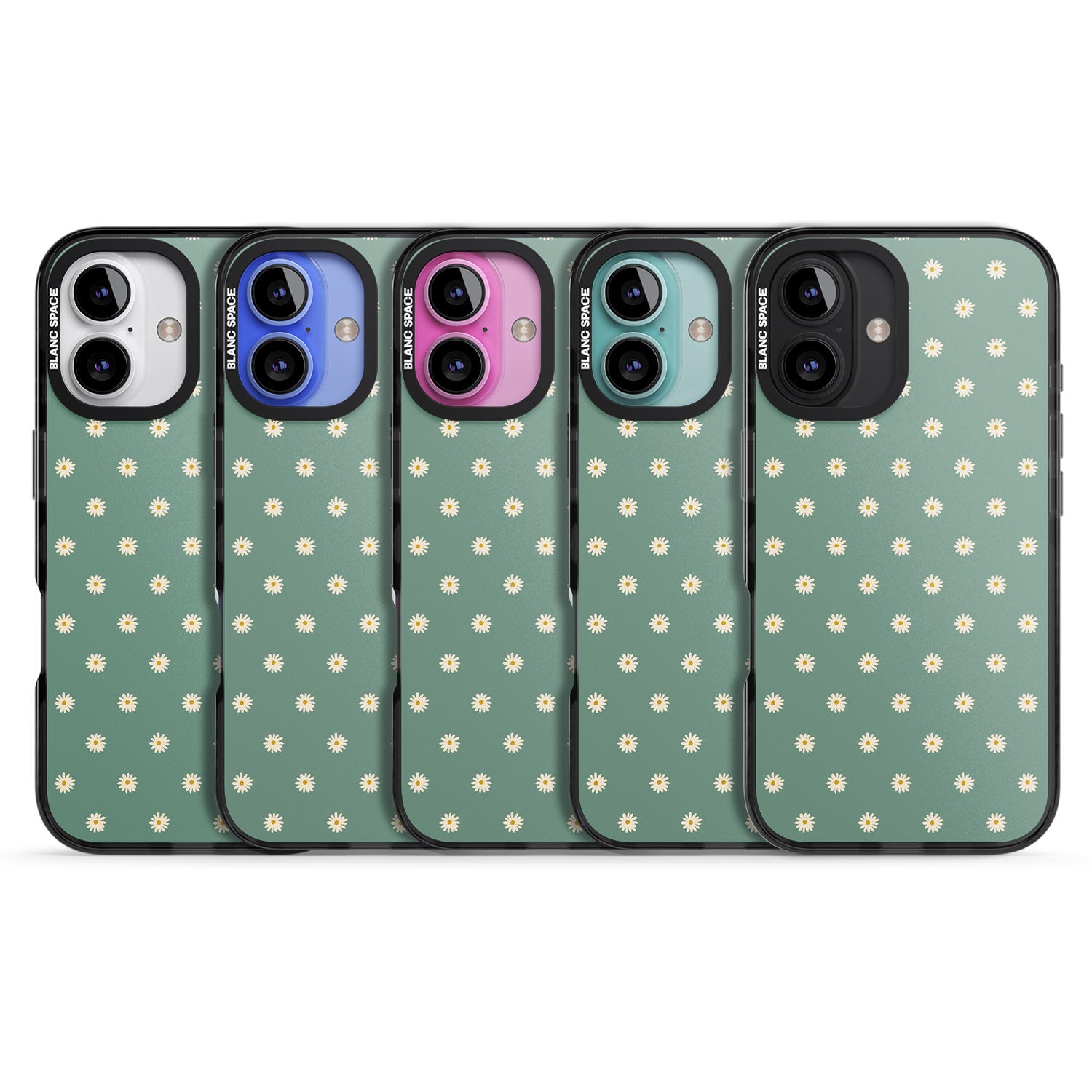iPhone 16 Pro Max Daisy Pattern Teal Cute Floral Black Impact Phone Case