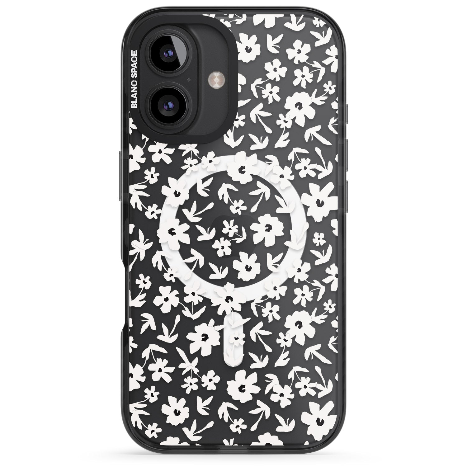 iPhone 16 Pro Max Floral Print on Transparent Black Impact Phone Case