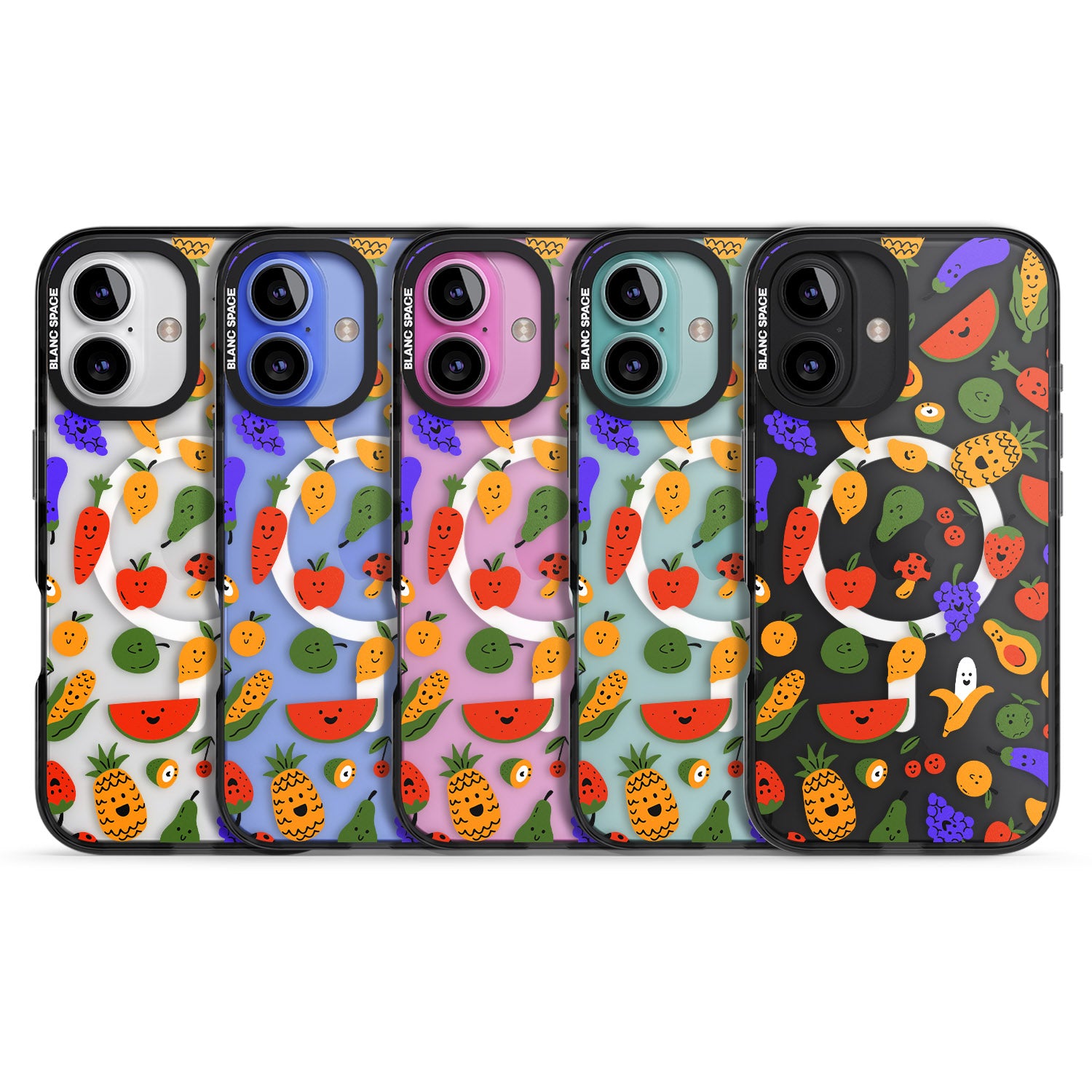 iPhone 16 Pro Max Mixed Kawaii Food Icons - Clear Black Impact Phone Case