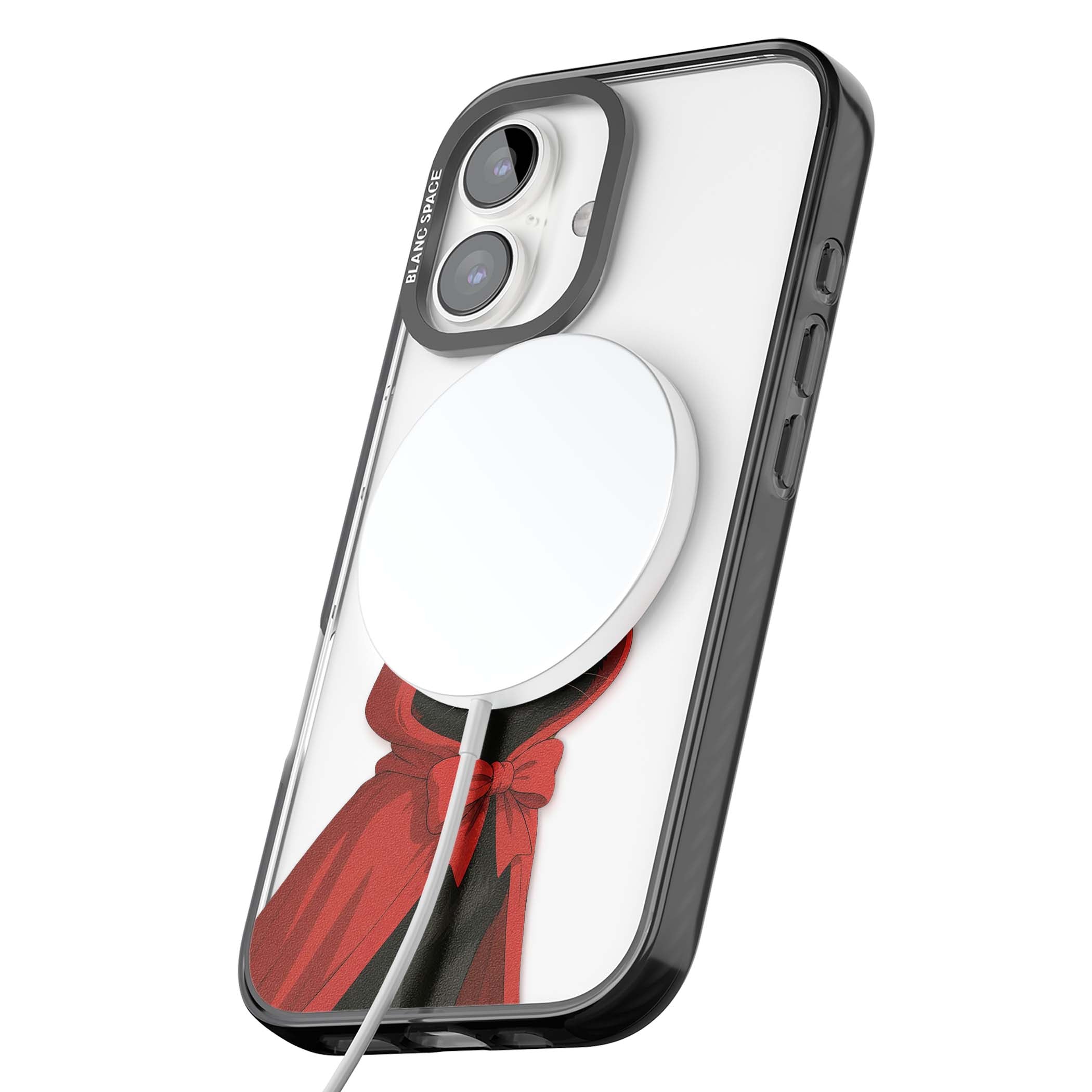 Little Devil halloween iPhone case featuring a black cat in a red hooded devil cloak with horns and golden eyes | Black Impact Magsafe case for iPhone 16, iPhone 16 Plus