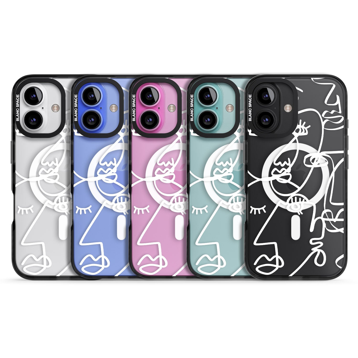 iPhone 16 Pro Max Abstract Continuous Line Faces White on Clear Black Impact Phone Case