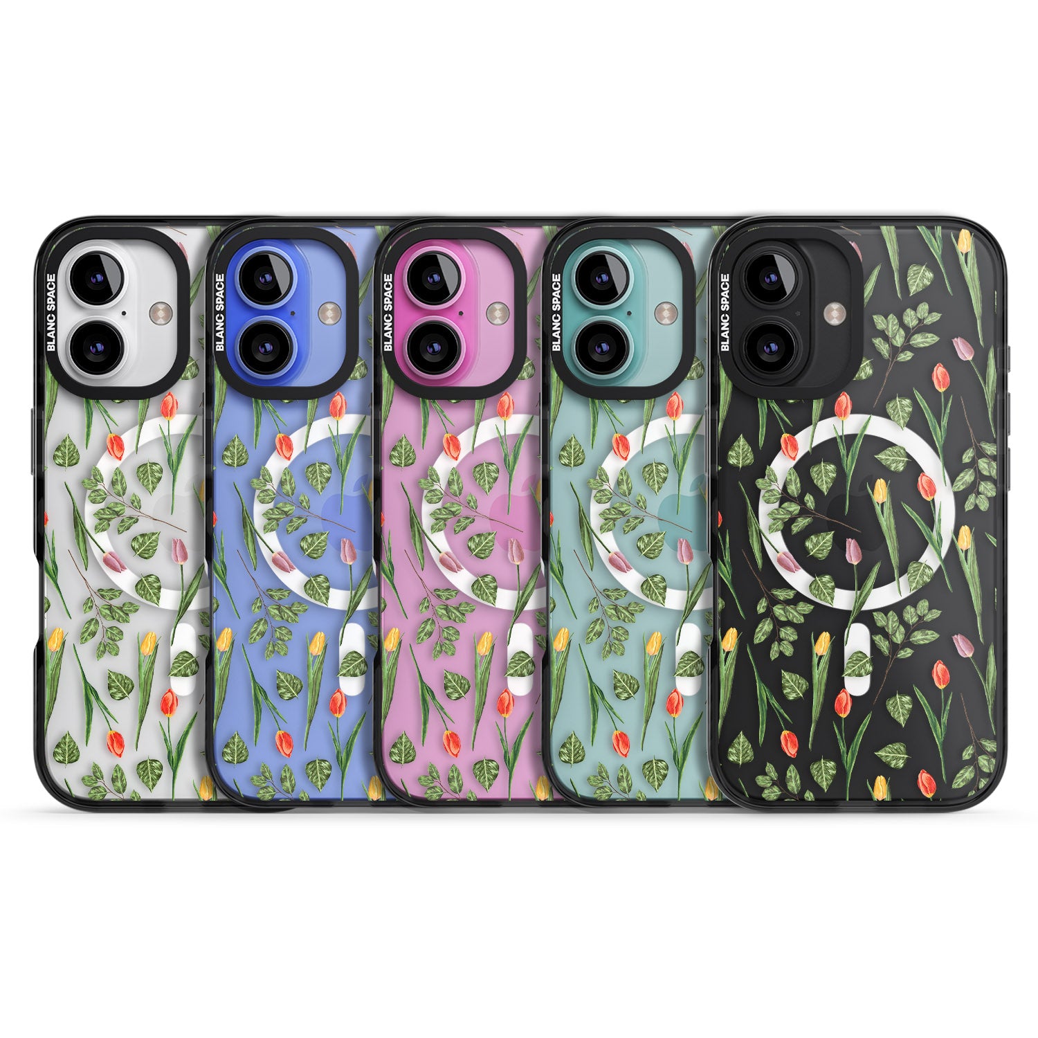 iPhone 16 Pro Max Spring Tulips Transparent Floral Black Impact Phone Case