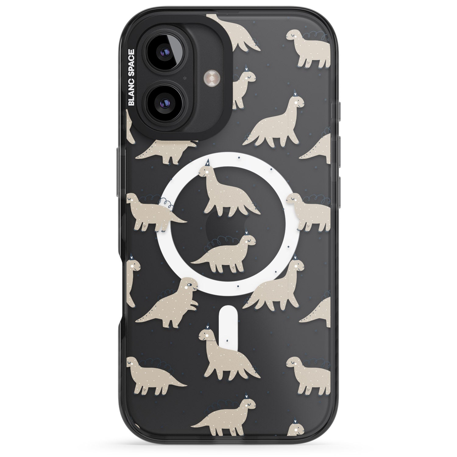 iPhone 16 Pro Max Adorable Dinosaurs Pattern (Clear) Black Impact Phone Case