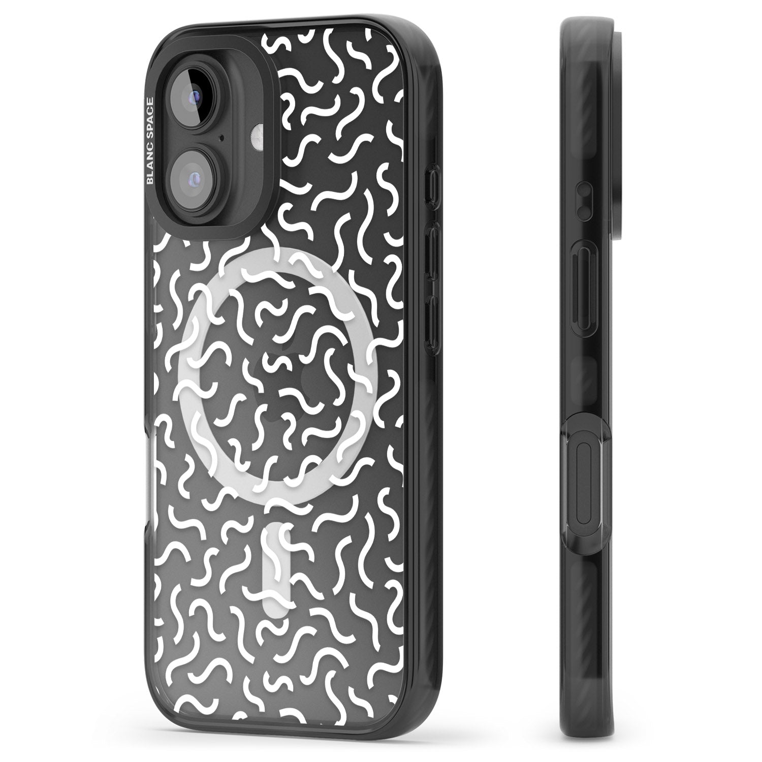 iPhone 16 Pro Max White Wavy Squiggles Memphis Retro Pattern Design Black Impact Phone Case